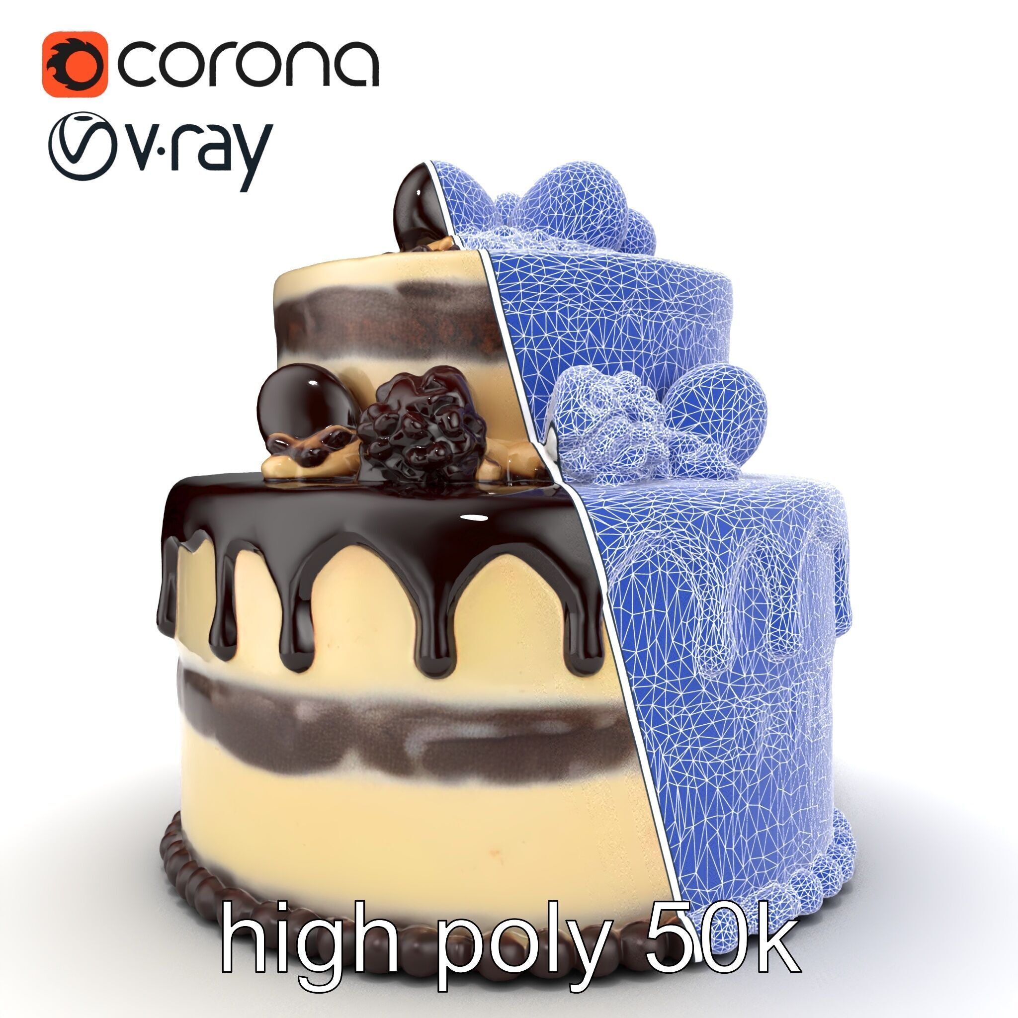 TwoTier Chocolate Cake with Glaze and Decorations model pack Low-poly 3D model_27