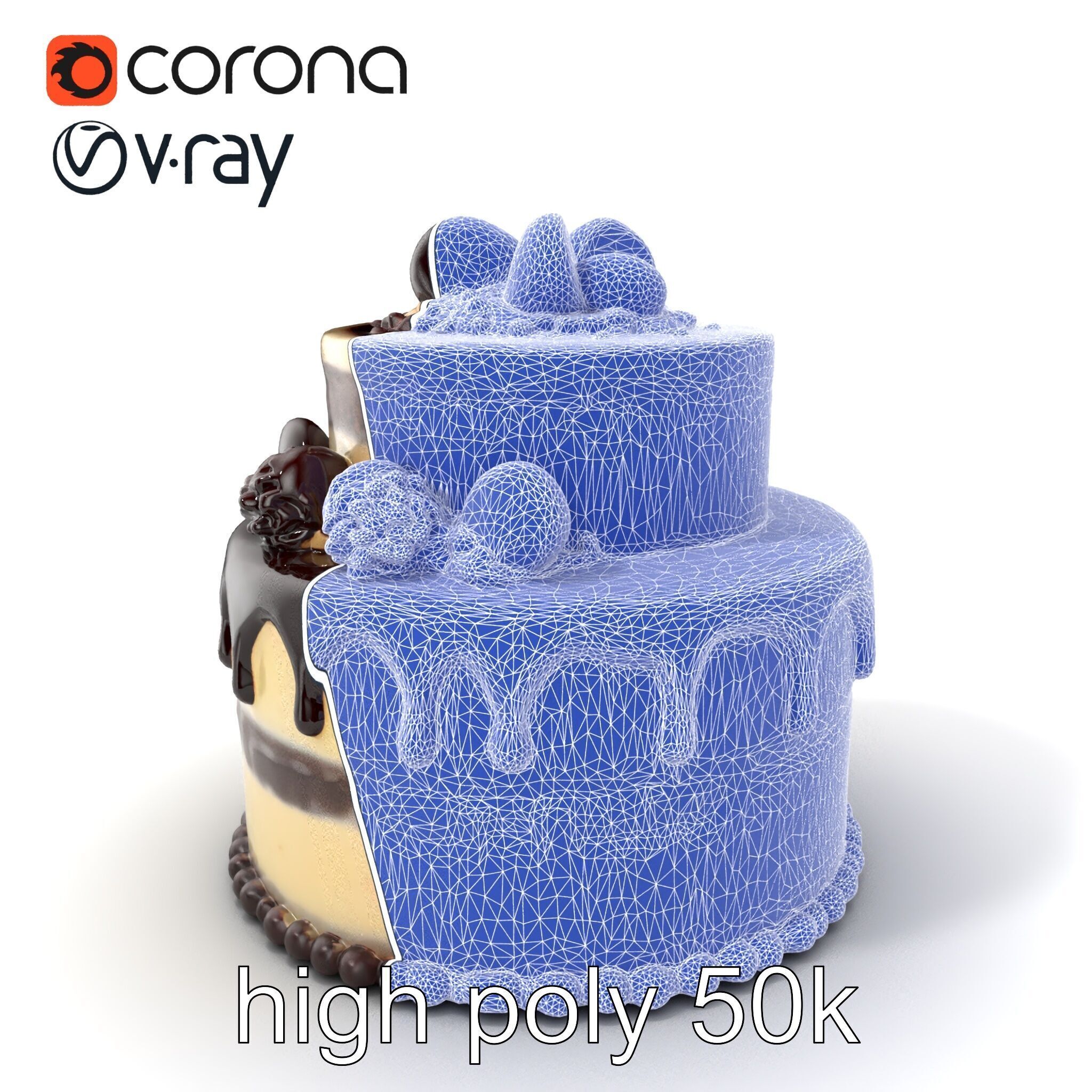 TwoTier Chocolate Cake with Glaze and Decorations model pack Low-poly 3D model_10