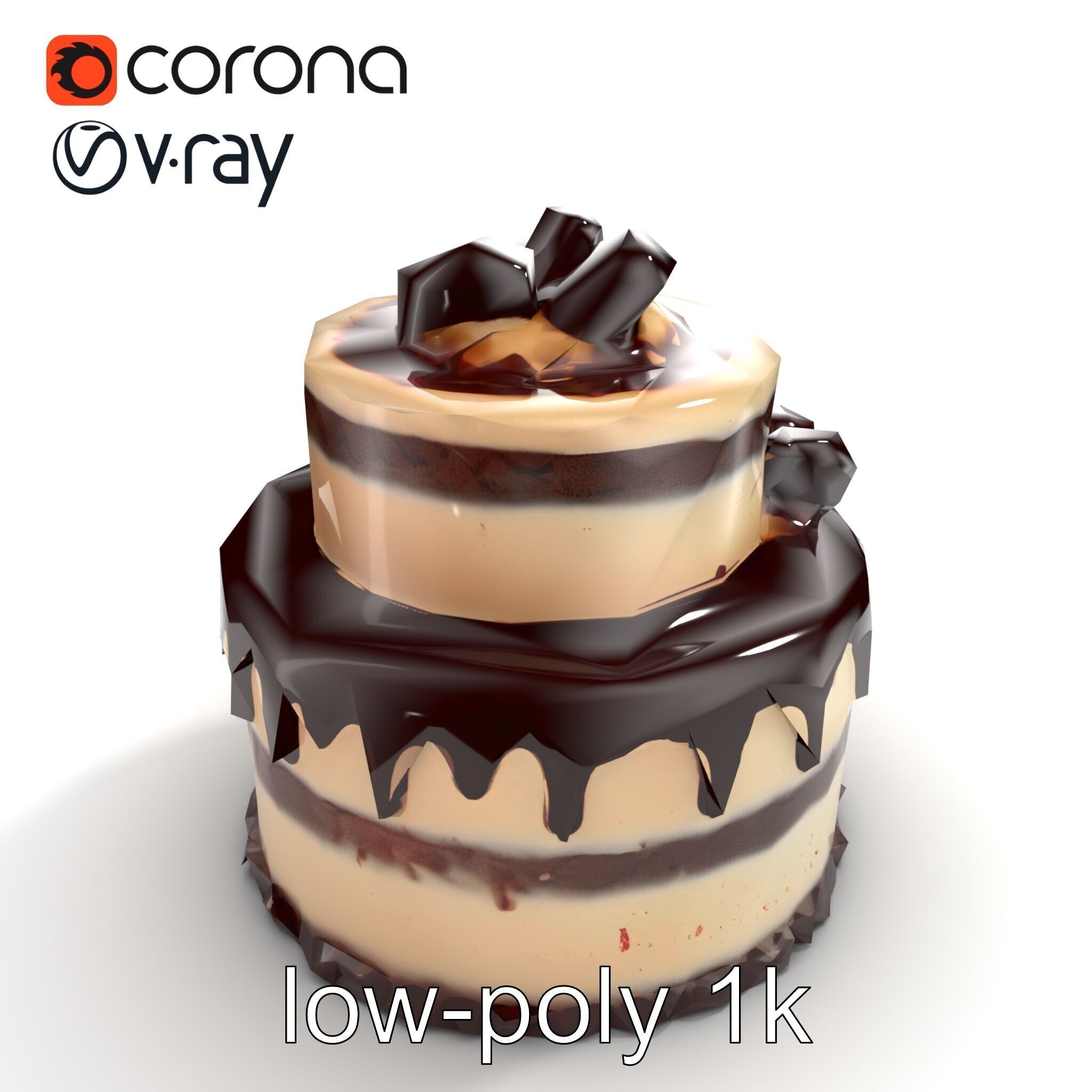 TwoTier Chocolate Cake with Glaze and Decorations model pack Low-poly 3D model_9