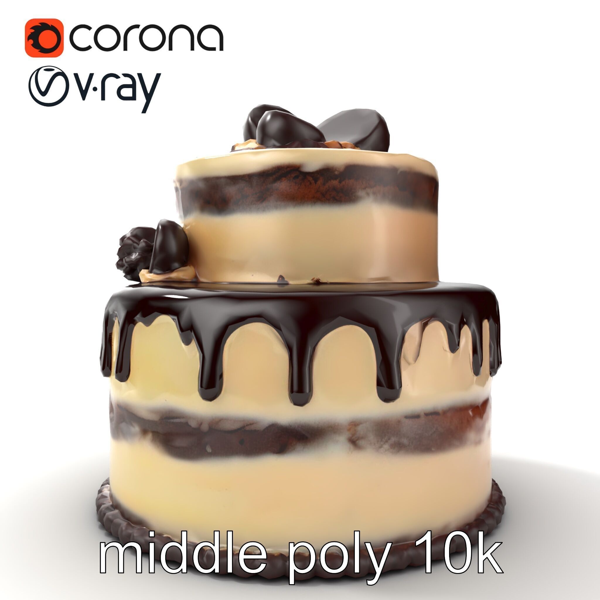 TwoTier Chocolate Cake with Glaze and Decorations model pack Low-poly 3D model_13
