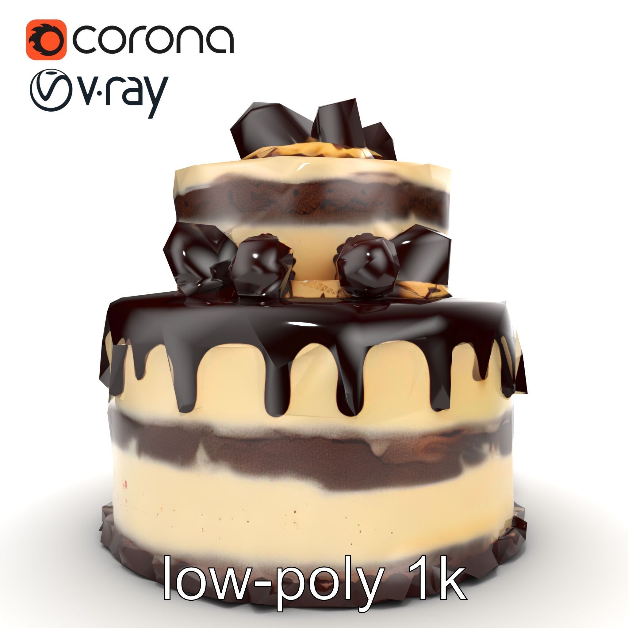 TwoTier Chocolate Cake with Glaze and Decorations model pack Low-poly 3D model_21