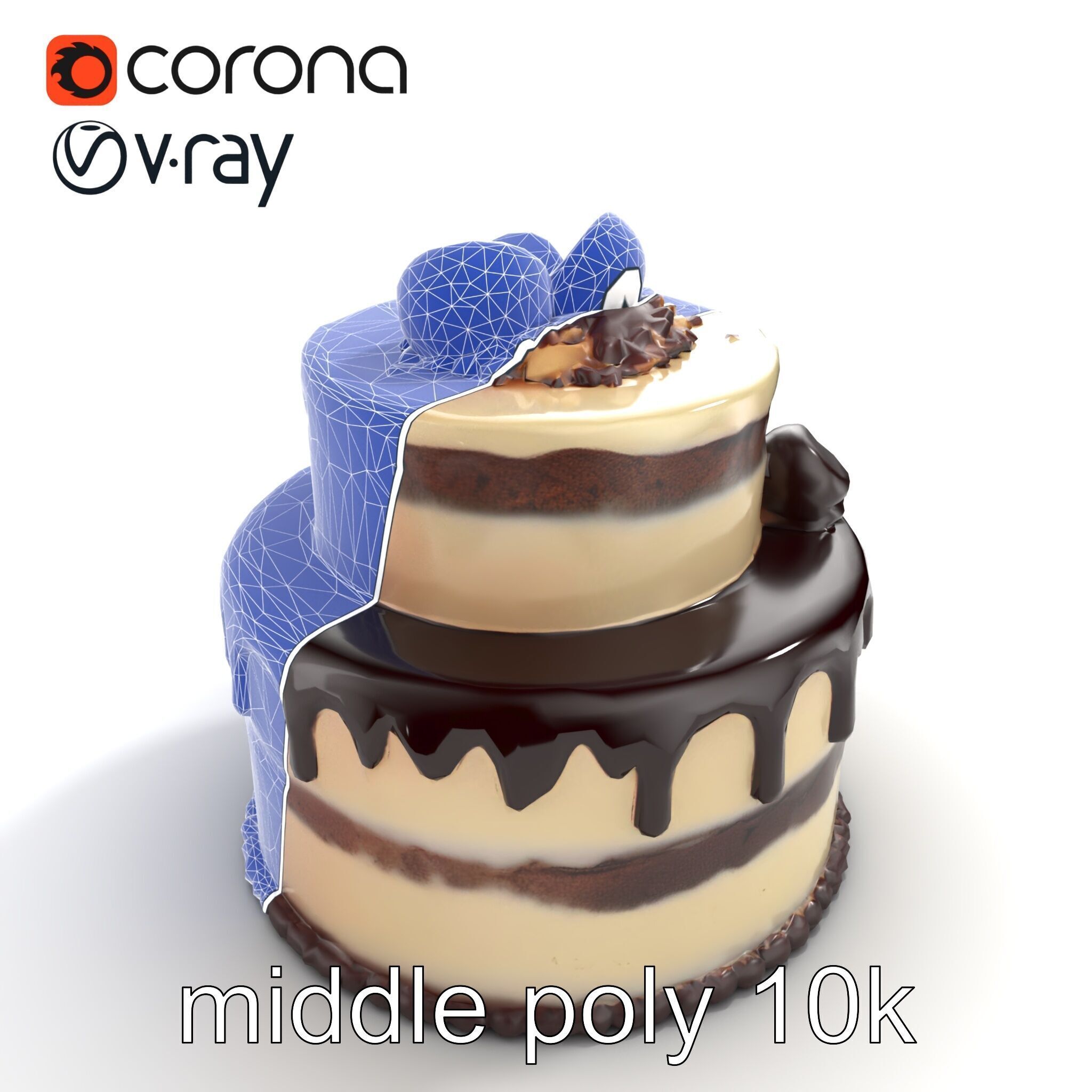 TwoTier Chocolate Cake with Glaze and Decorations model pack Low-poly 3D model_11