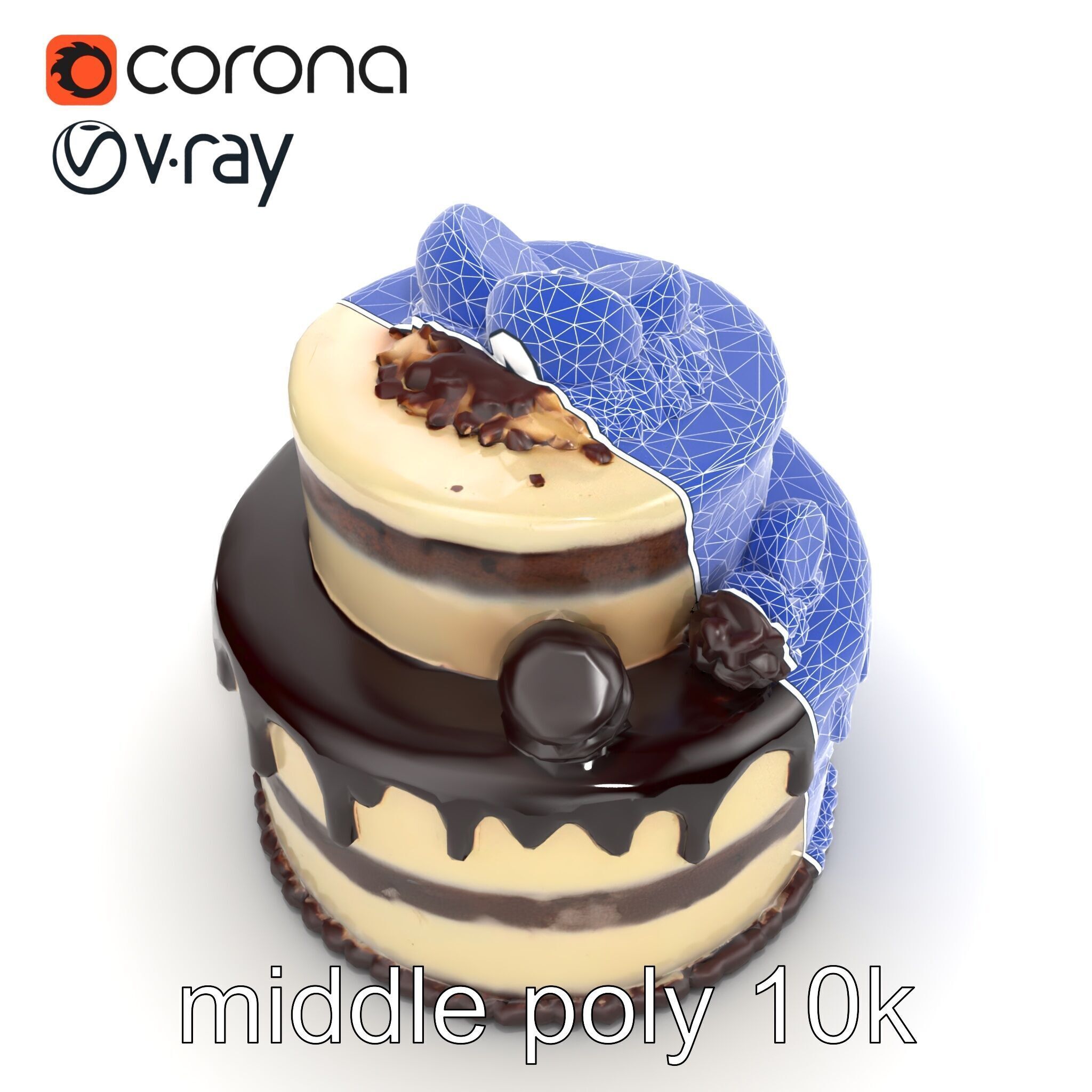 TwoTier Chocolate Cake with Glaze and Decorations model pack Low-poly 3D model_19