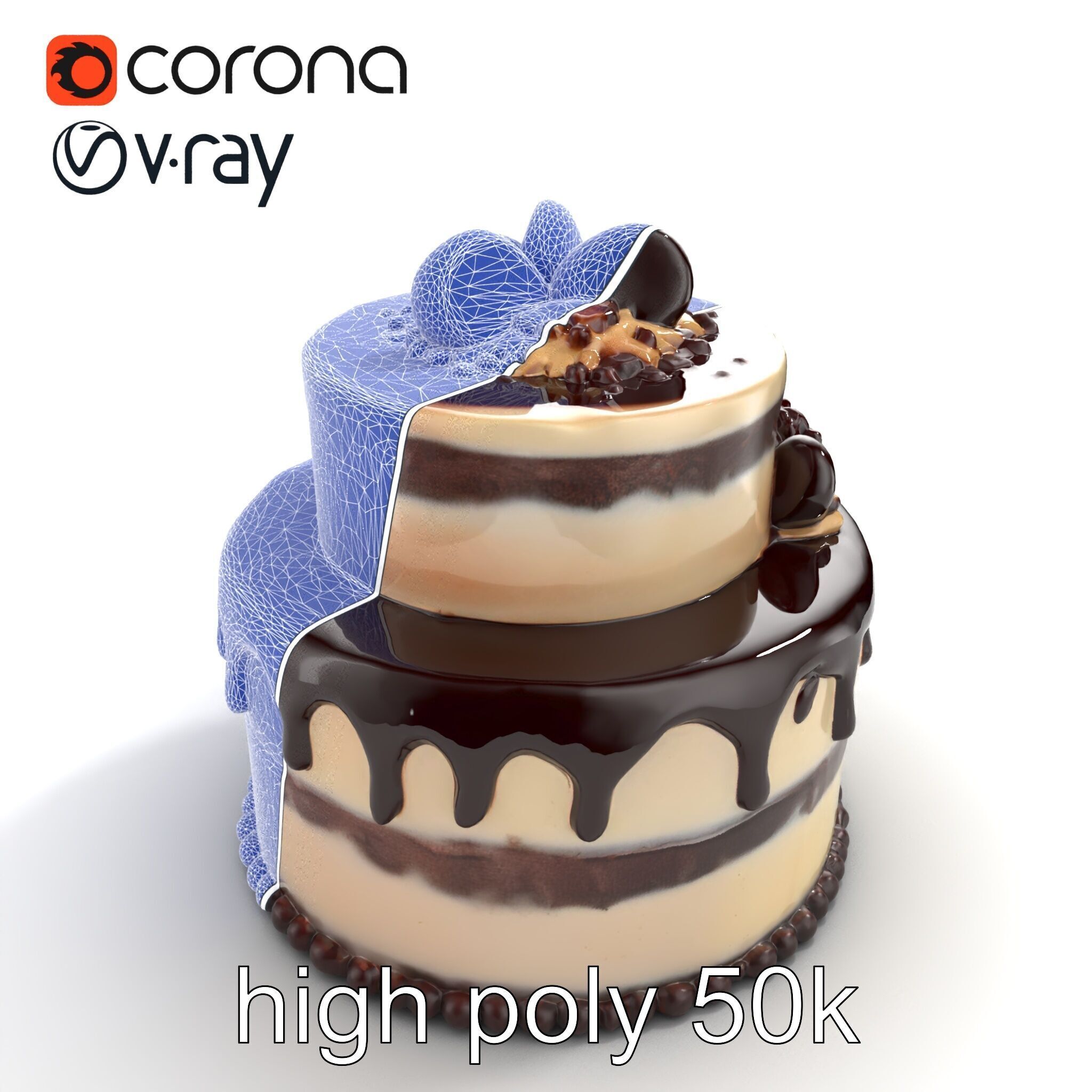 TwoTier Chocolate Cake with Glaze and Decorations model pack Low-poly 3D model_32