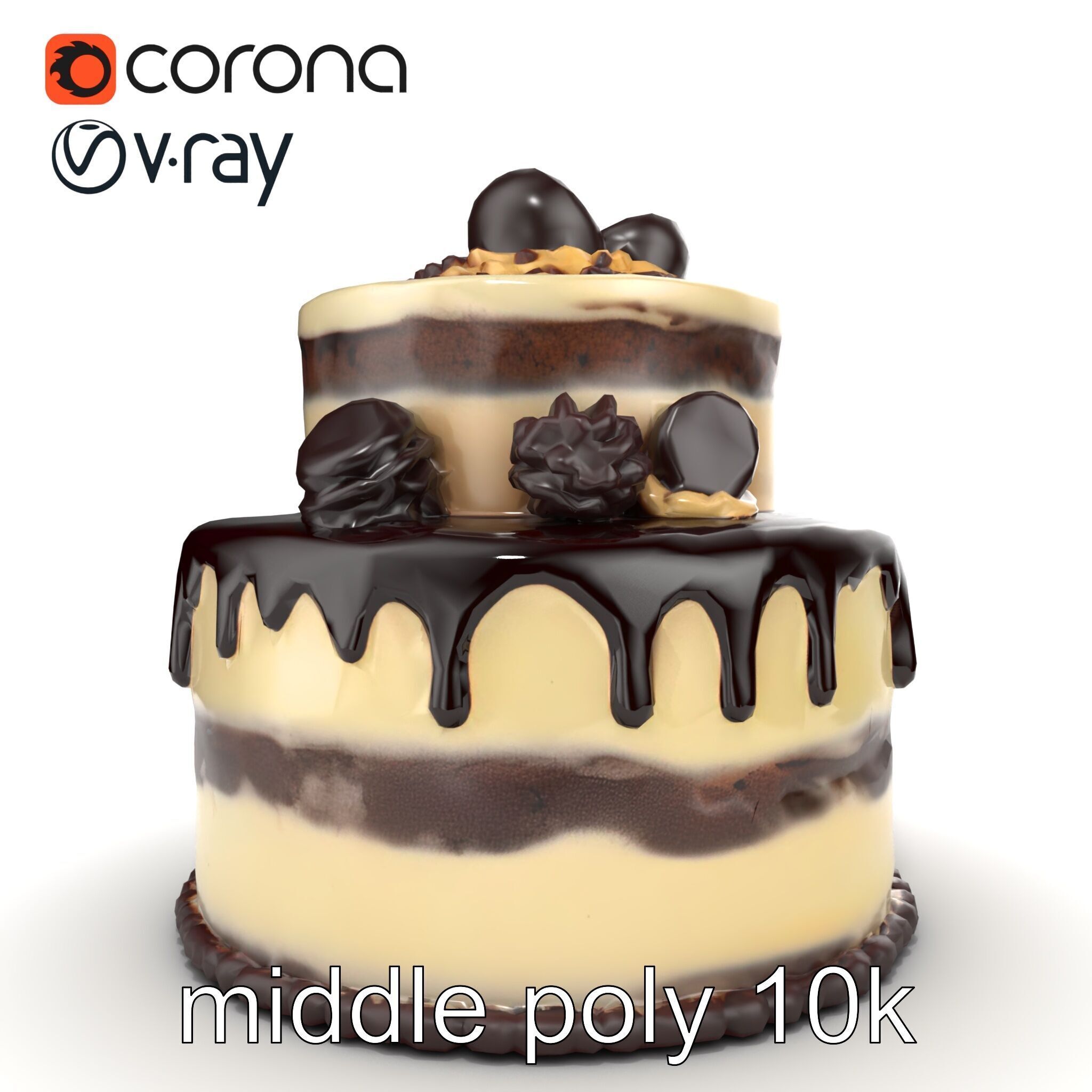 TwoTier Chocolate Cake with Glaze and Decorations model pack Low-poly 3D model_17