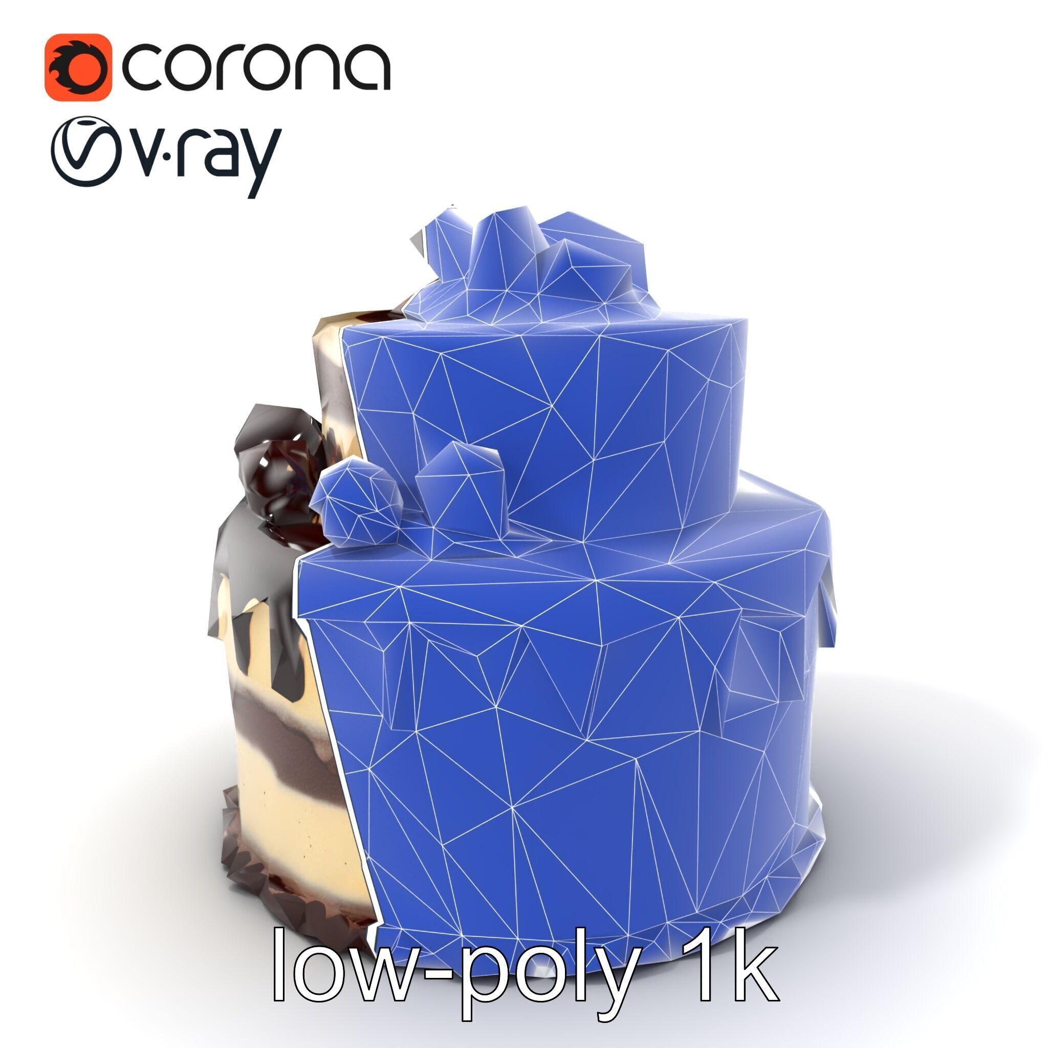 TwoTier Chocolate Cake with Glaze and Decorations model pack Low-poly 3D model_7