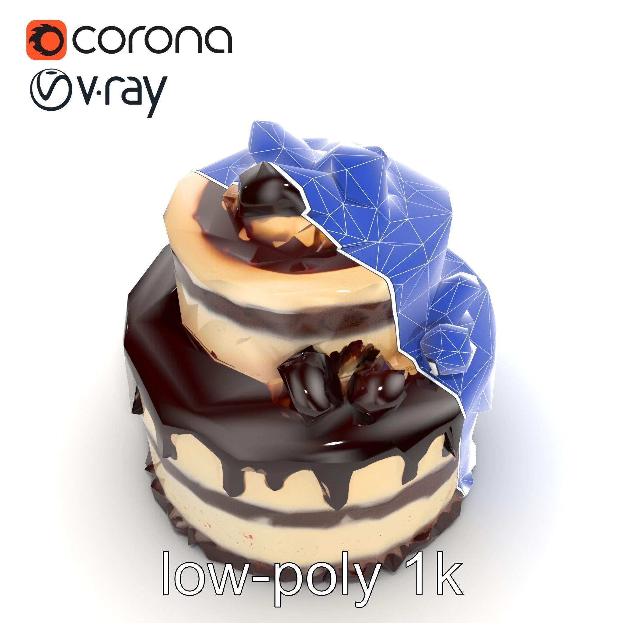 TwoTier Chocolate Cake with Glaze and Decorations model pack Low-poly 3D model_29