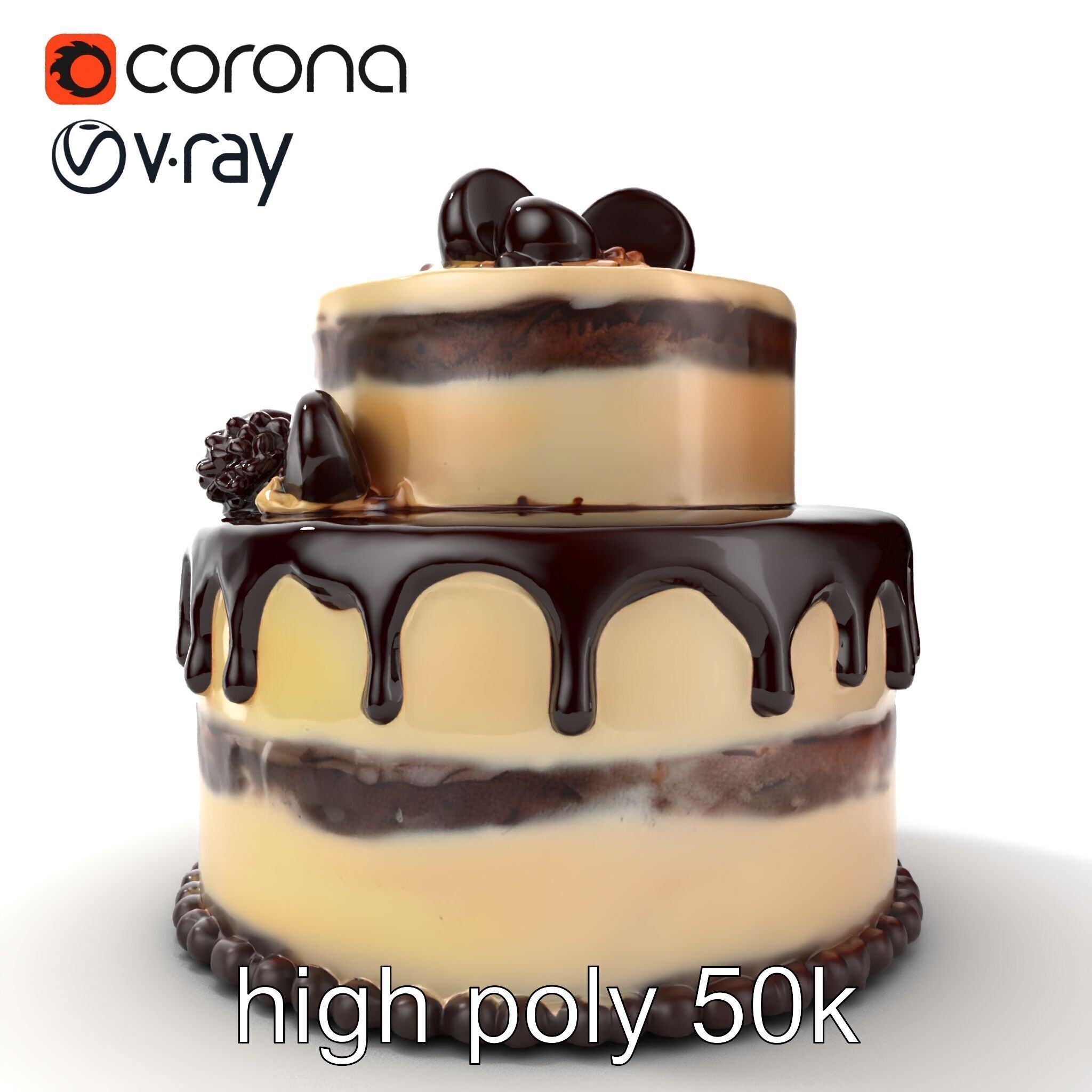 TwoTier Chocolate Cake with Glaze and Decorations model pack Low-poly 3D model_31
