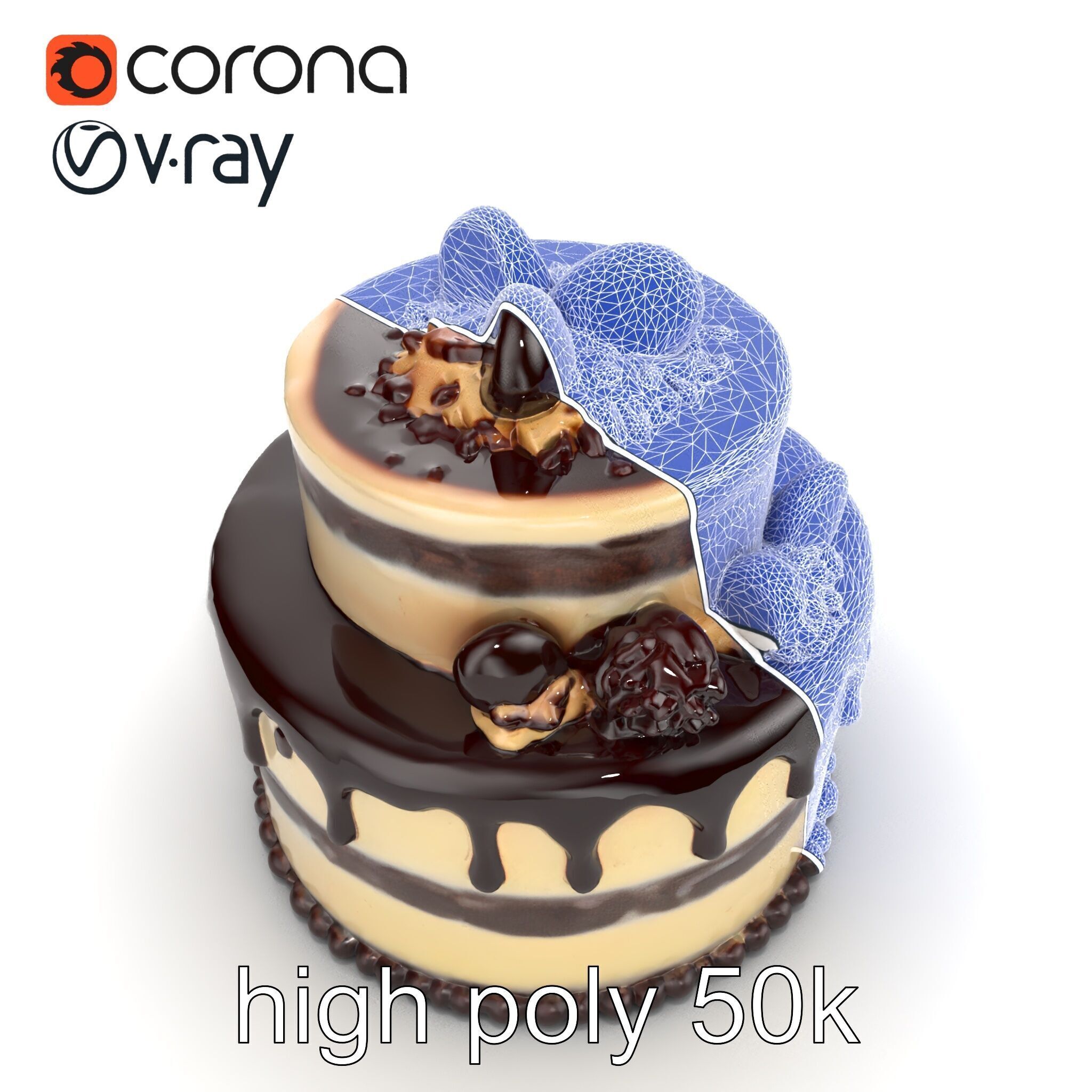 TwoTier Chocolate Cake with Glaze and Decorations model pack Low-poly 3D model_26