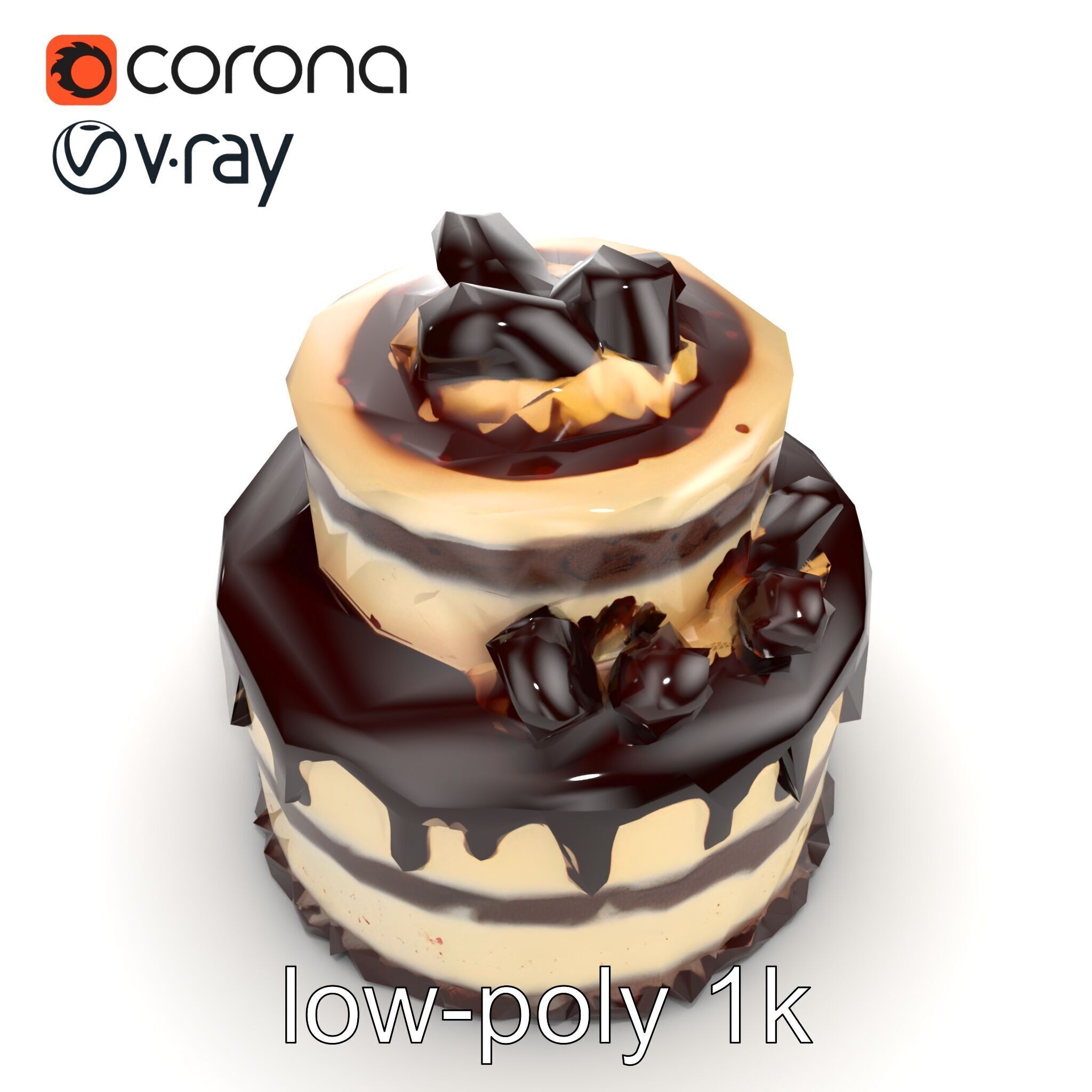 TwoTier Chocolate Cake with Glaze and Decorations model pack Low-poly 3D model_14