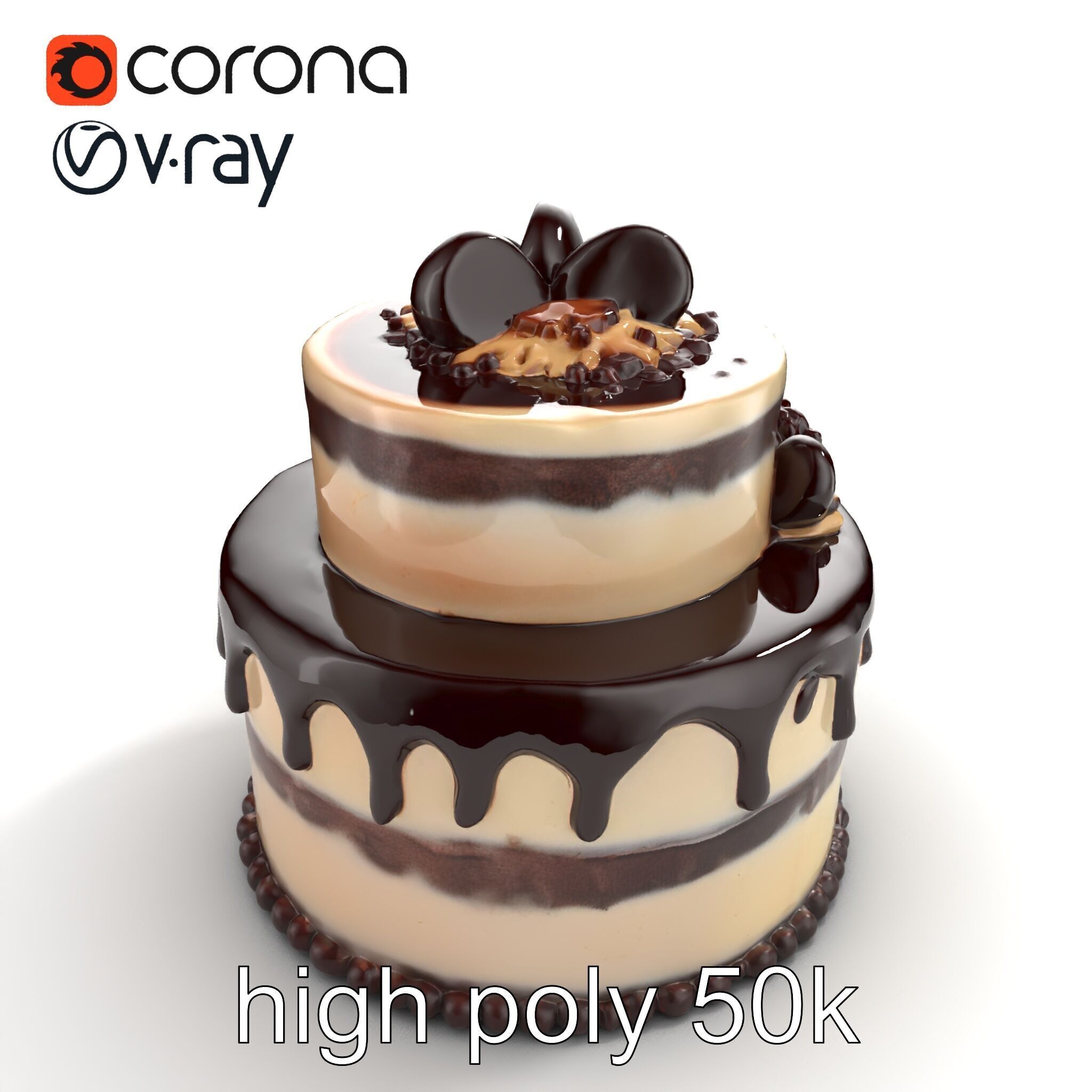 TwoTier Chocolate Cake with Glaze and Decorations model pack Low-poly 3D model_15