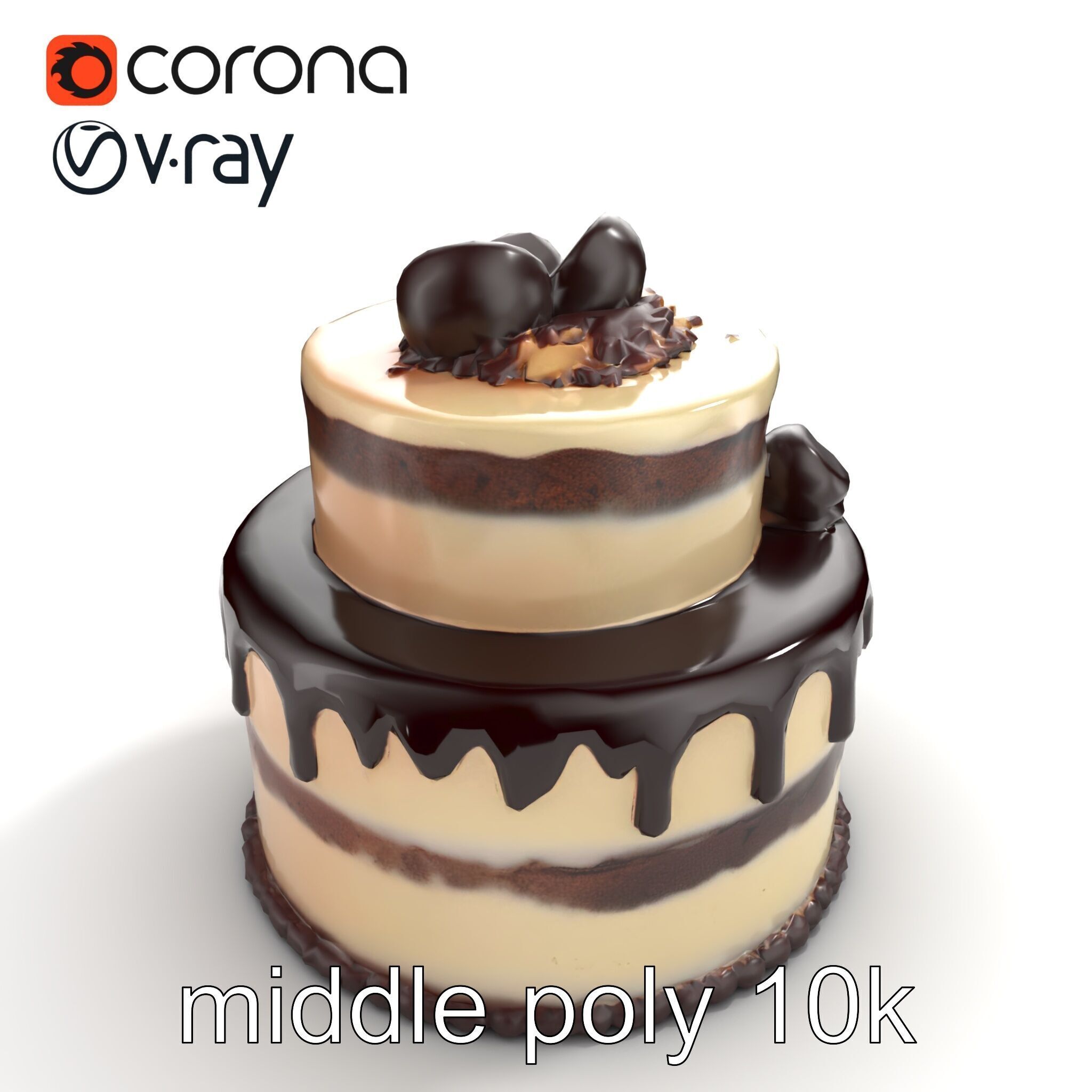 TwoTier Chocolate Cake with Glaze and Decorations model pack Low-poly 3D model_8