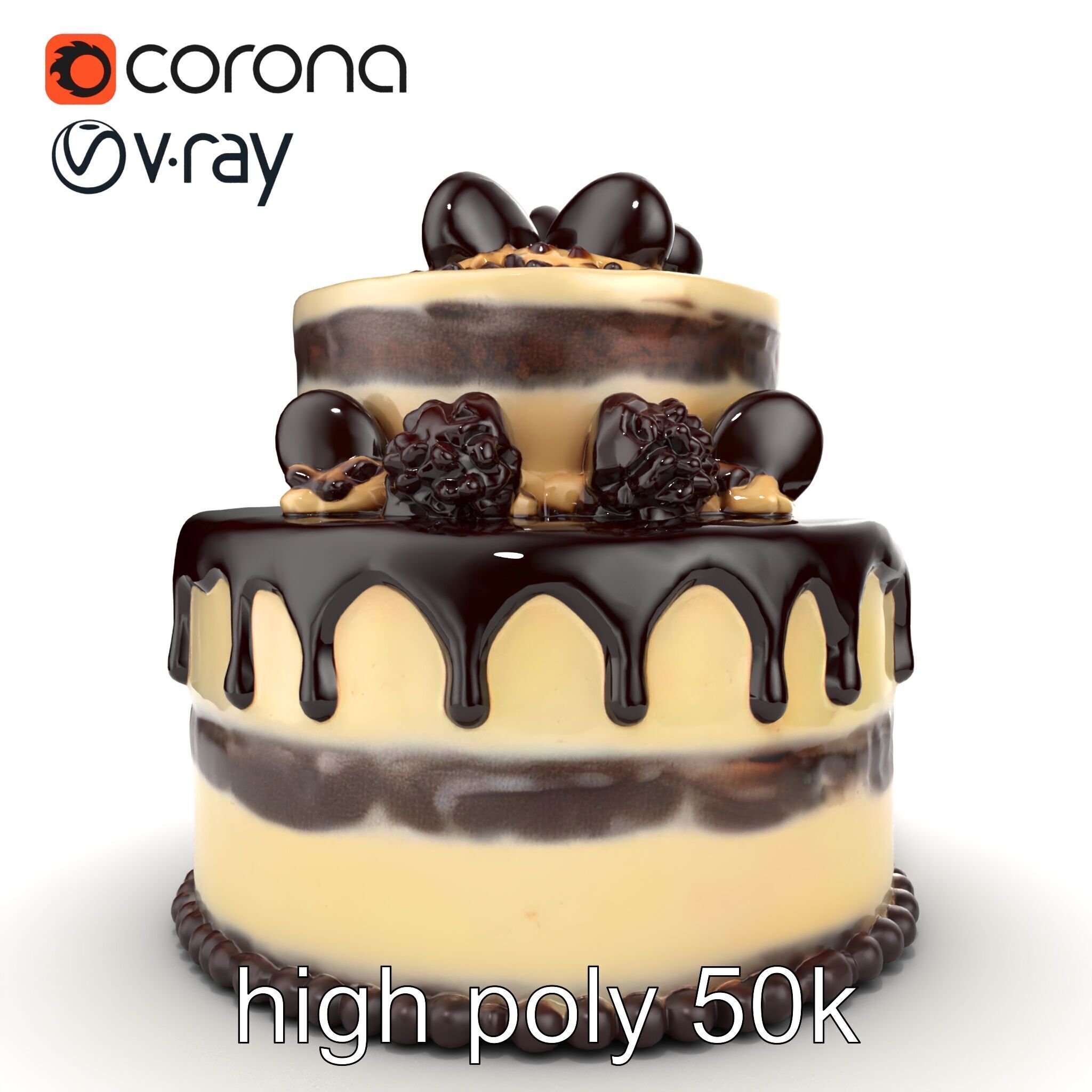 TwoTier Chocolate Cake with Glaze and Decorations model pack Low-poly 3D model_18