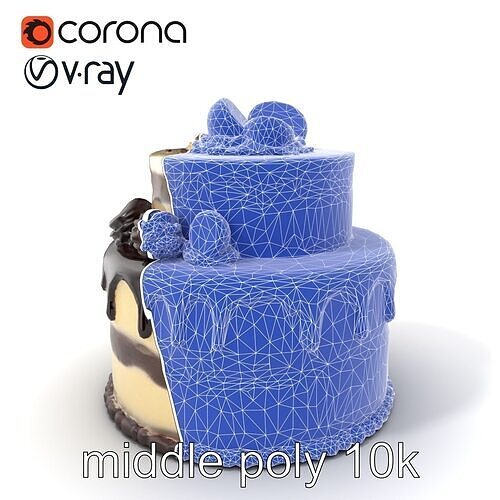 TwoTier Chocolate Cake with Glaze and Decorations model pack Low-poly 3D model 6