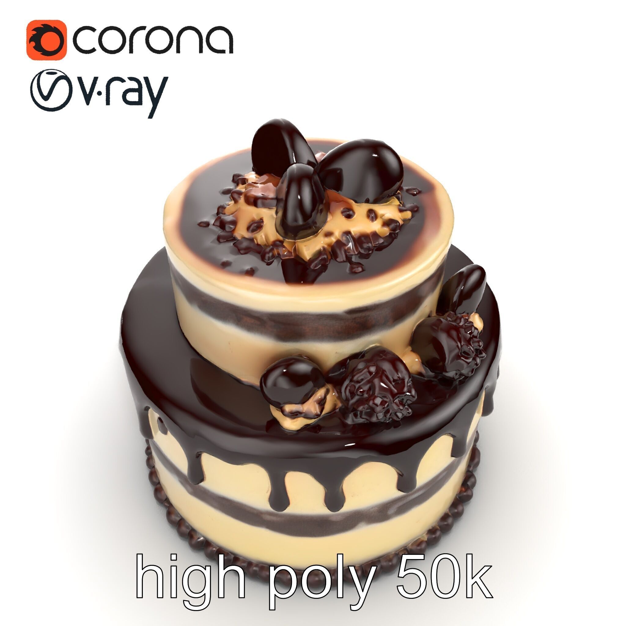 TwoTier Chocolate Cake with Glaze and Decorations model pack Low-poly 3D model_23