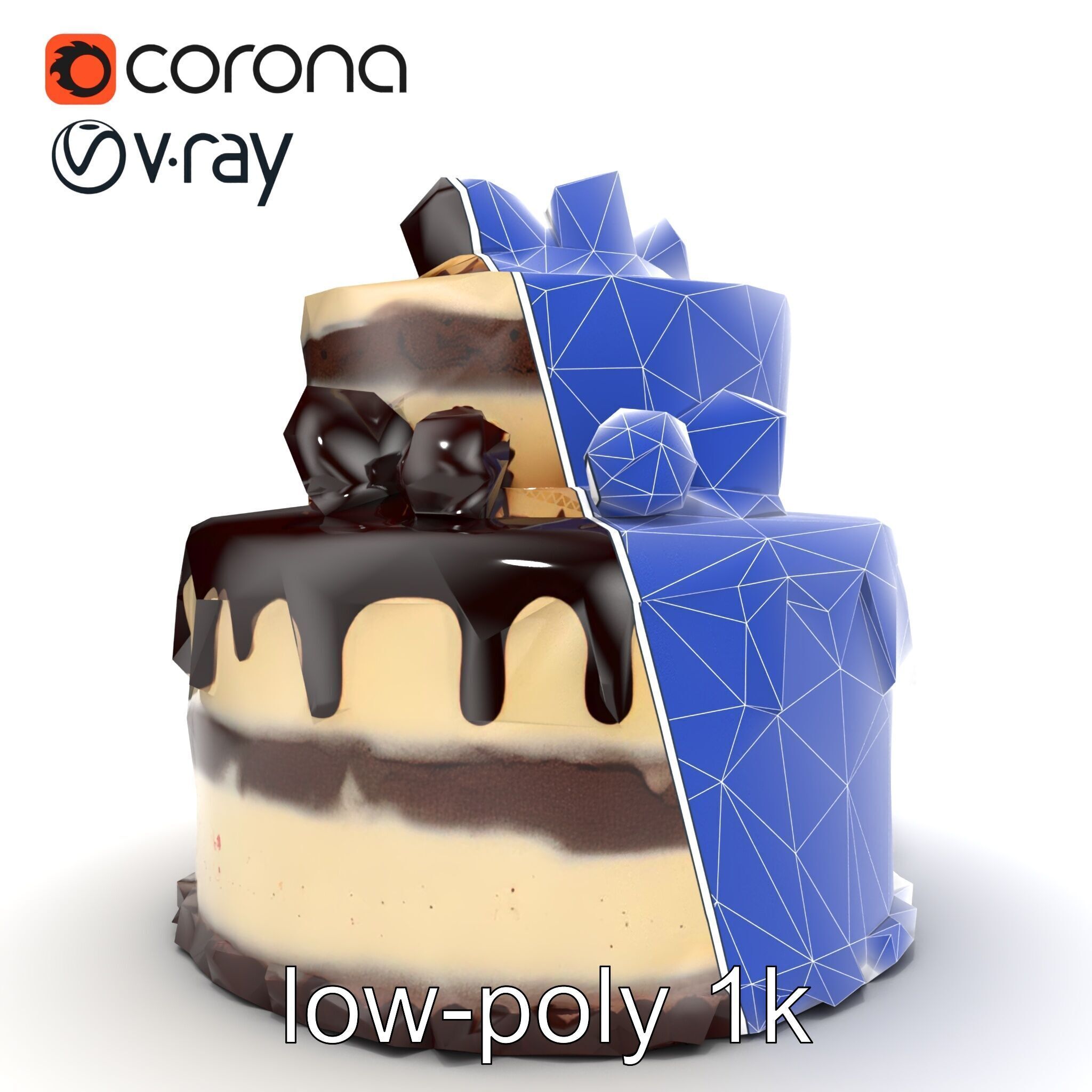 TwoTier Chocolate Cake with Glaze and Decorations model pack Low-poly 3D model_24