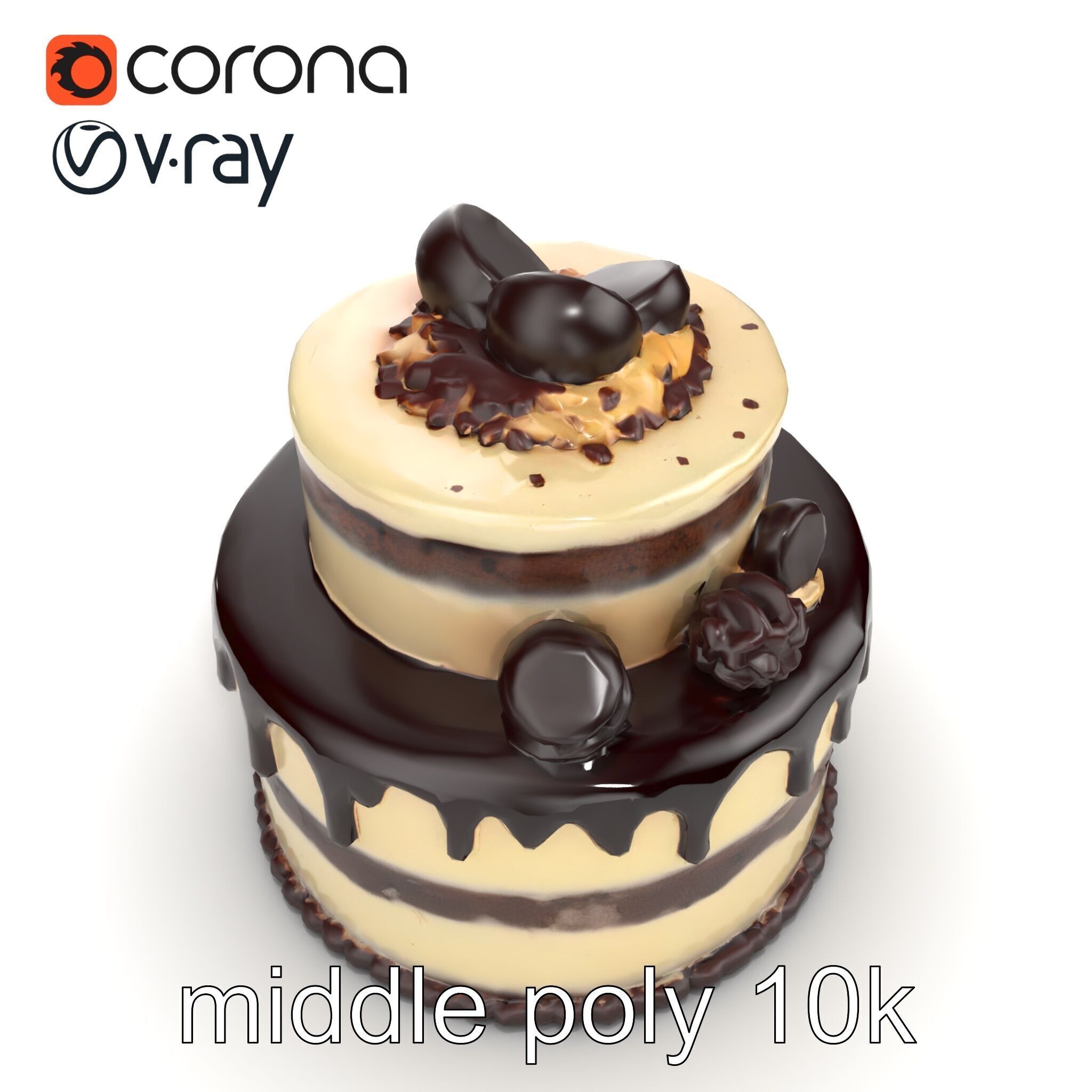 TwoTier Chocolate Cake with Glaze and Decorations model pack Low-poly 3D model_16