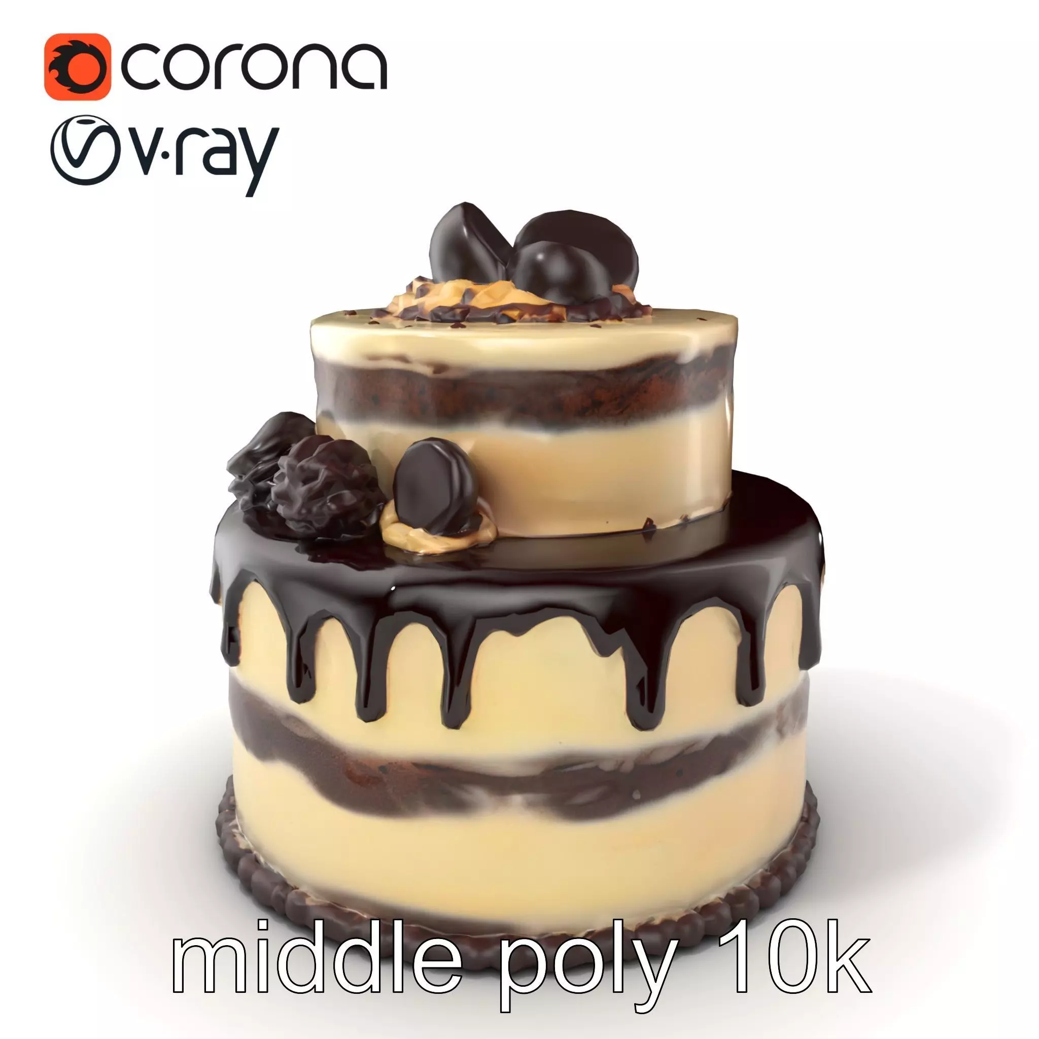 TwoTier Chocolate Cake with Glaze and Decorations model pack Low-poly 3D model_0