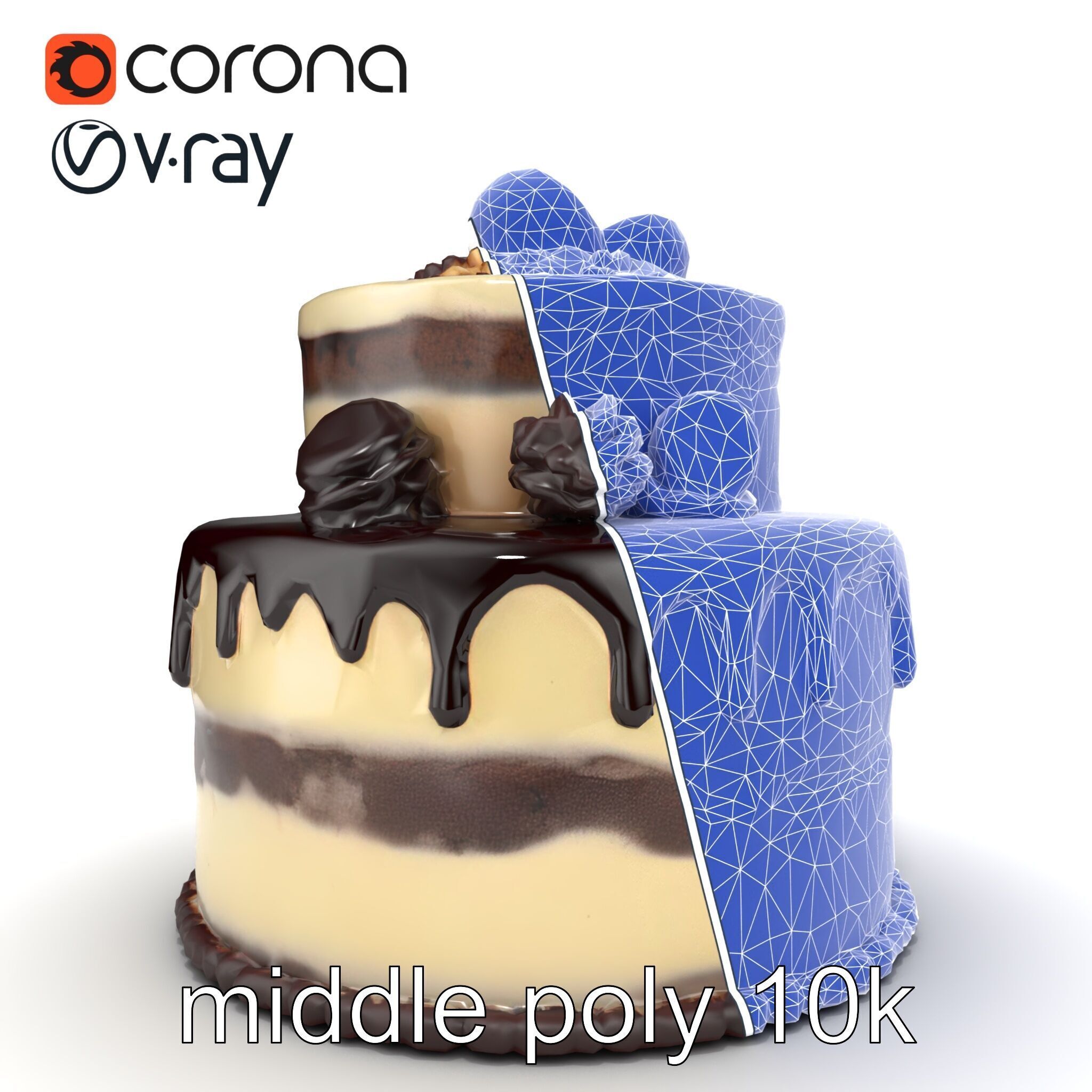 TwoTier Chocolate Cake with Glaze and Decorations model pack Low-poly 3D model_28