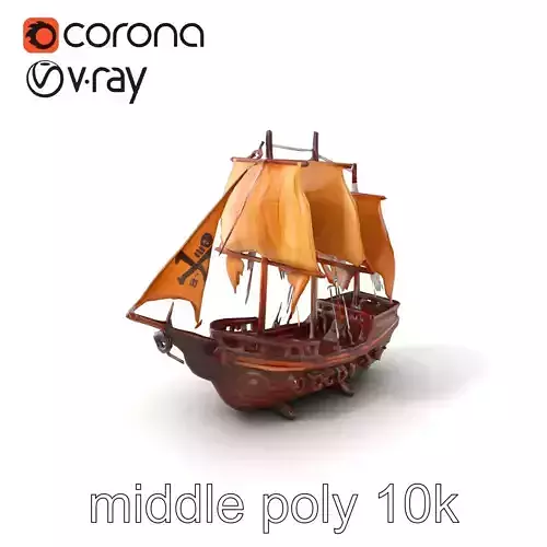 Vintage Wooden Pirate Ship Model Pack with Intricate Carvings