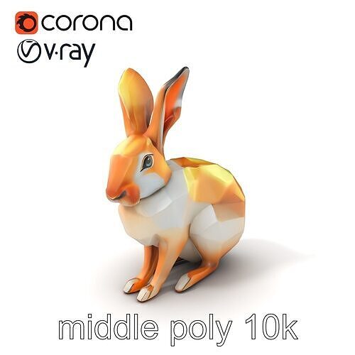 Polygonal Hare Sculpture Geometric Facets model pack Low-poly 3D model