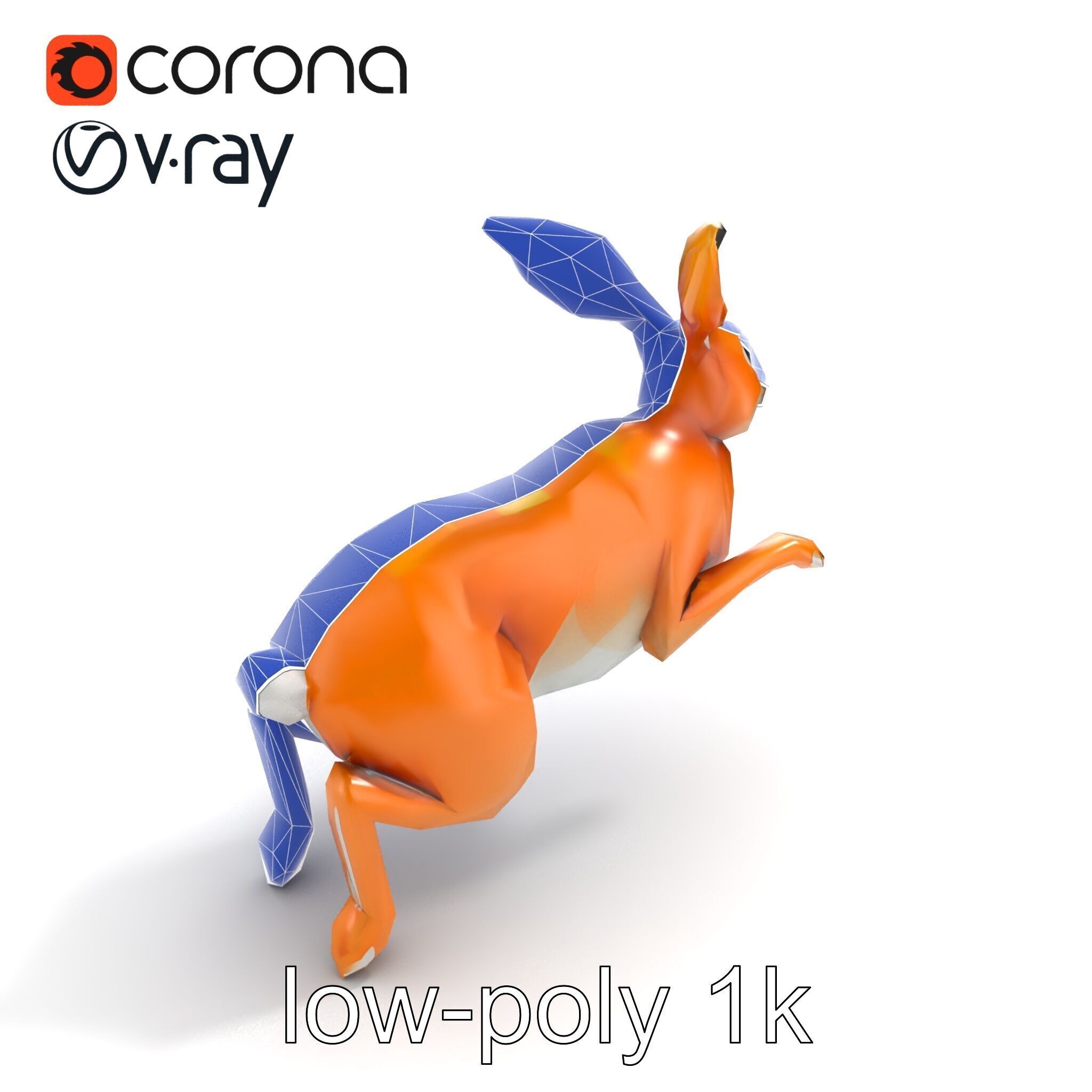 Dynamic Polygonal Hare Sculpture model pack Low-poly 3D model_12