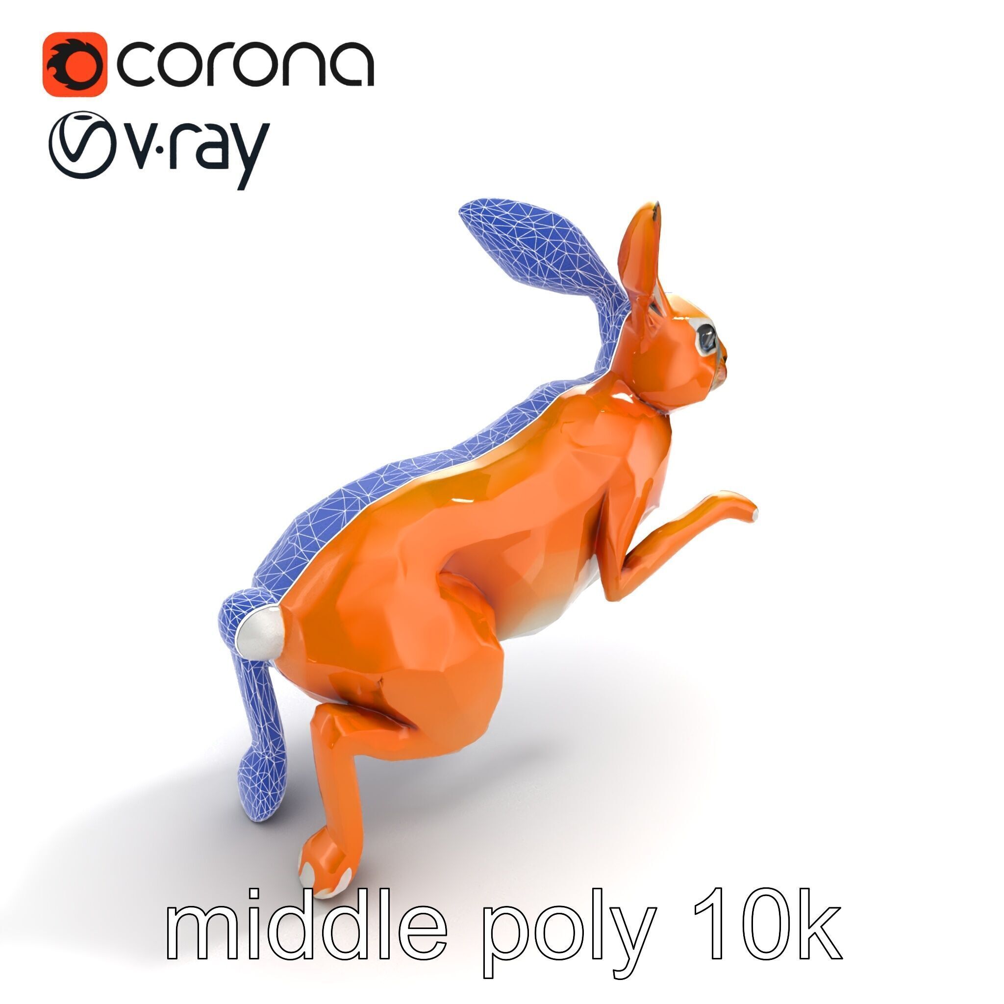 Dynamic Polygonal Hare Sculpture model pack Low-poly 3D model_11