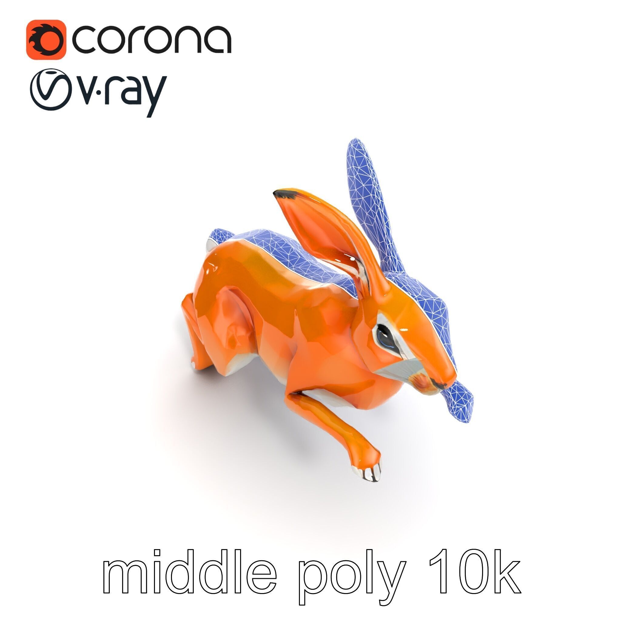 Dynamic Polygonal Hare Sculpture model pack Low-poly 3D model_26