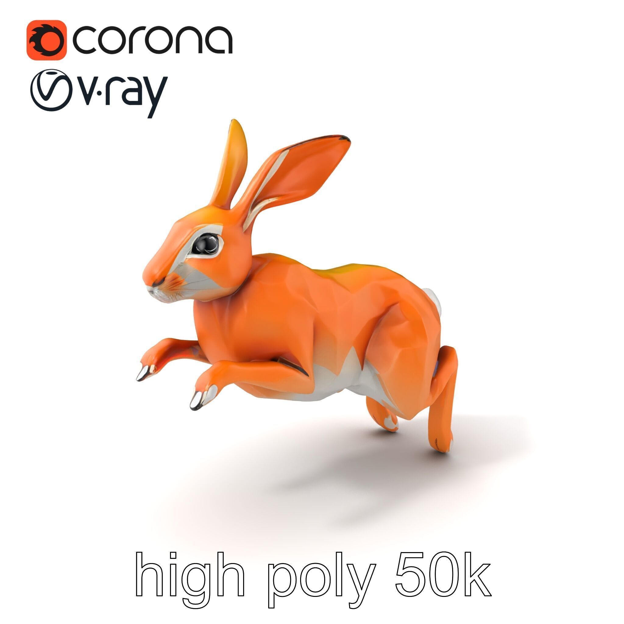 Dynamic Polygonal Hare Sculpture model pack Low-poly 3D model_2