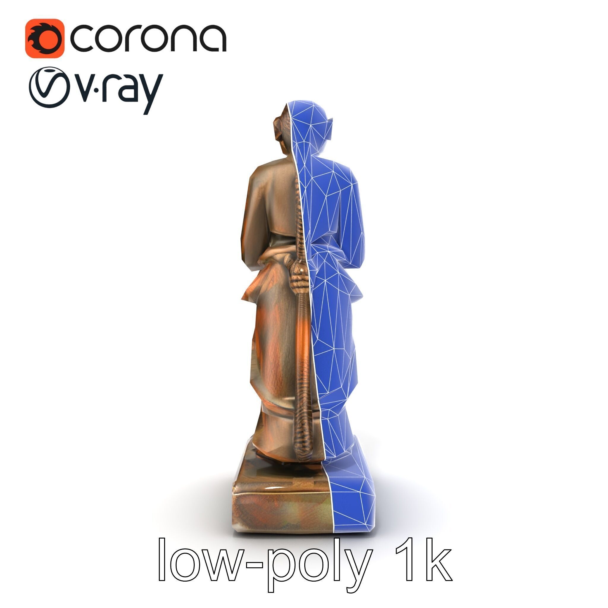 Ancient Humanoid Statuette with Intricate Carvings model pack Low-poly 3D model_20