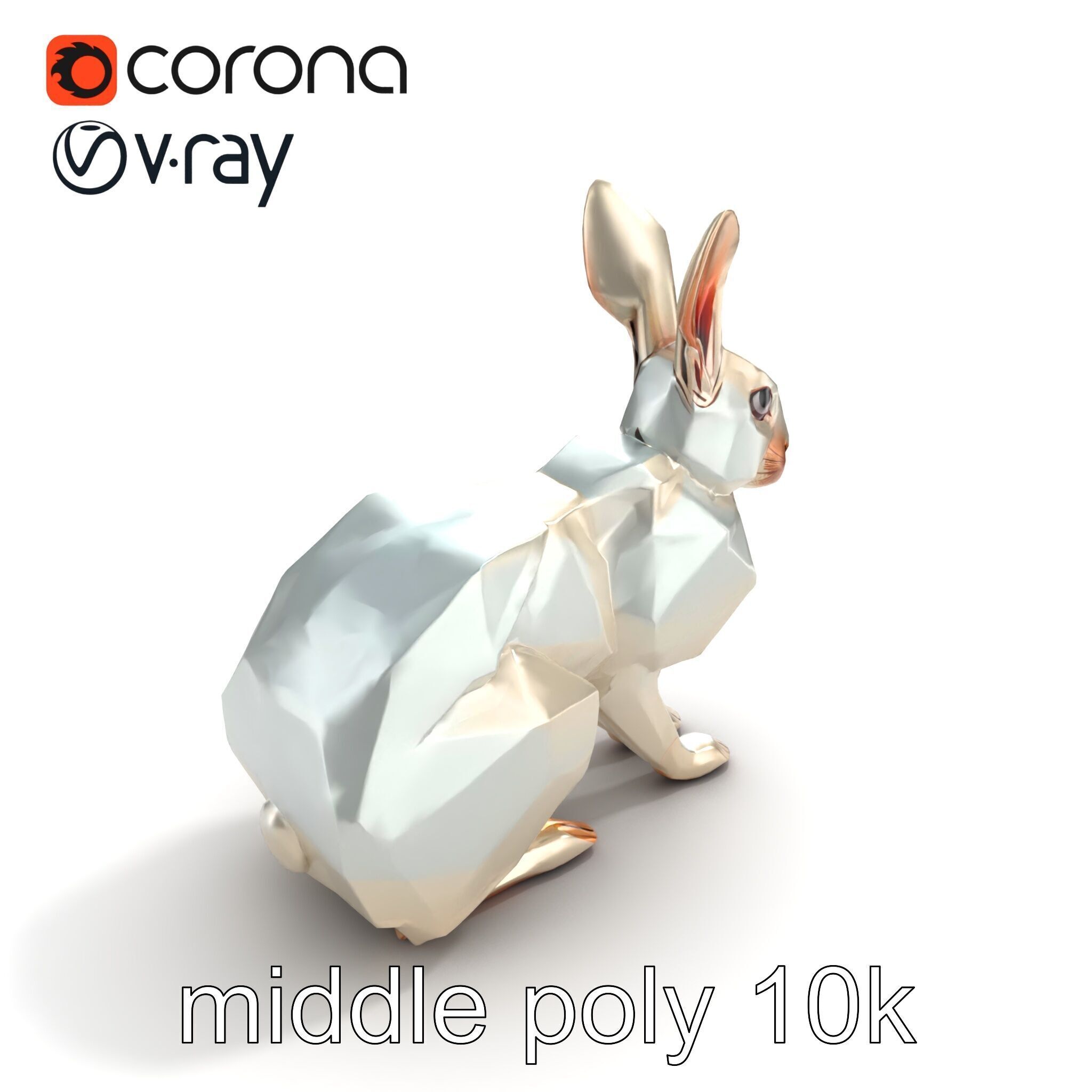 Geometric Polygonal Hare with Metallic Finish model pack Low-poly 3D model_8