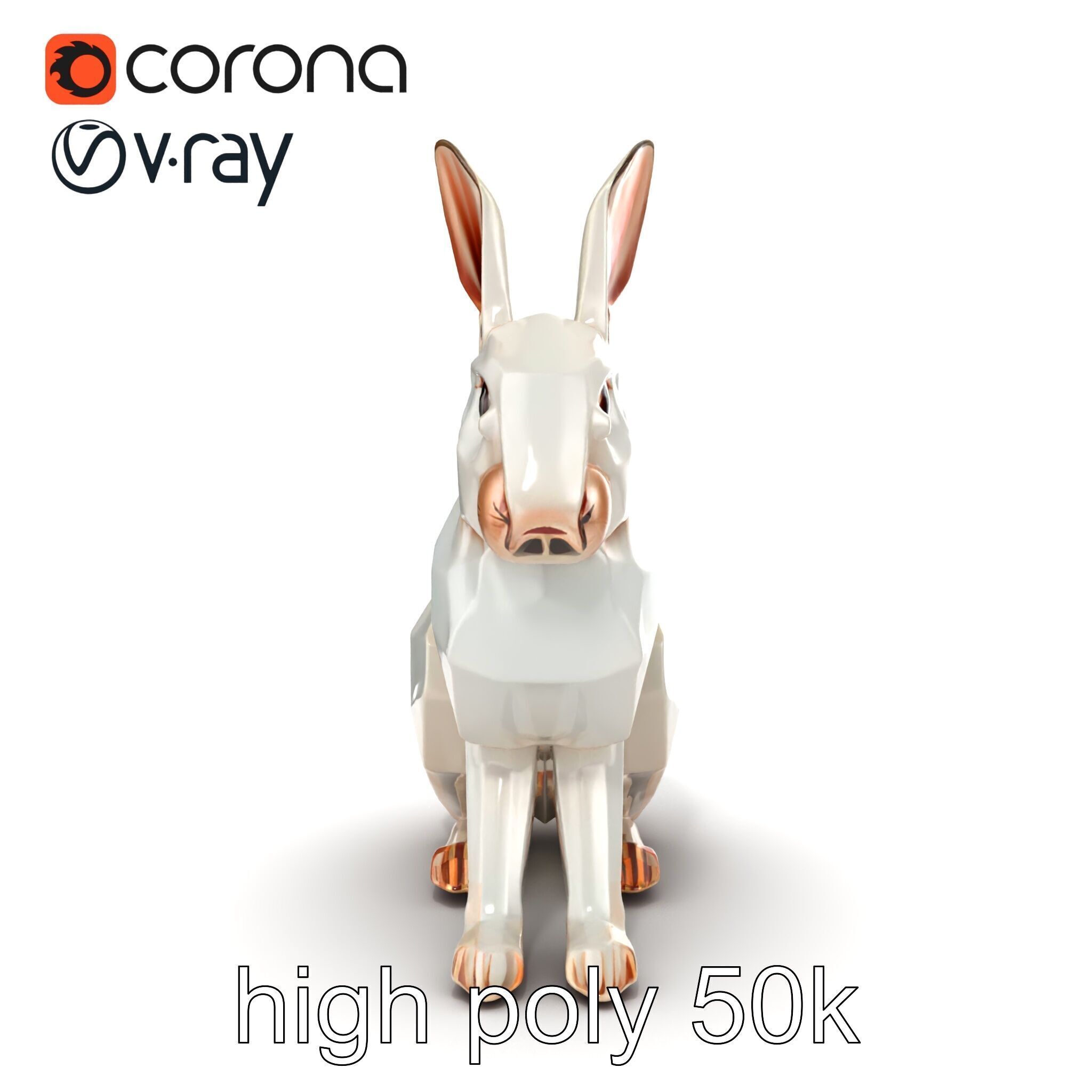 Geometric Polygonal Hare with Metallic Finish model pack Low-poly 3D model_32