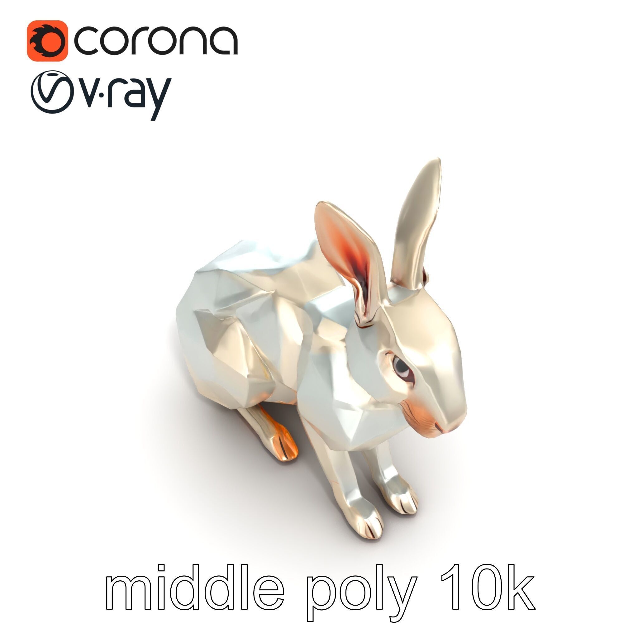 Geometric Polygonal Hare with Metallic Finish model pack Low-poly 3D model_19