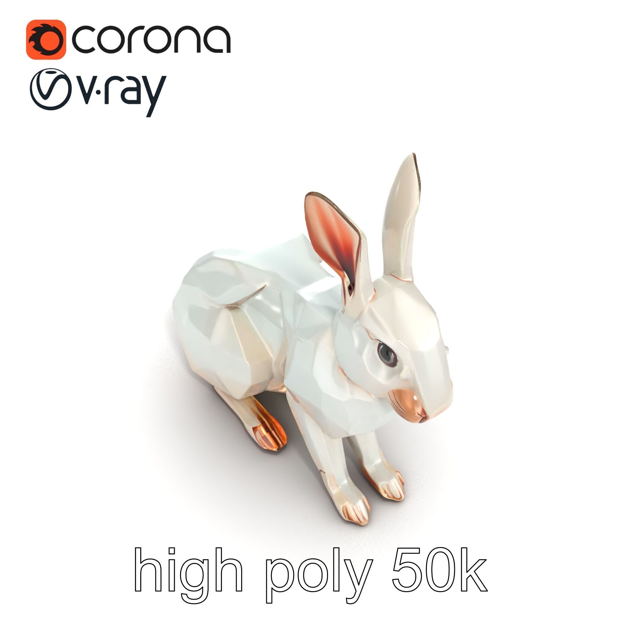 Geometric Polygonal Hare with Metallic Finish model pack Low-poly 3D model_16