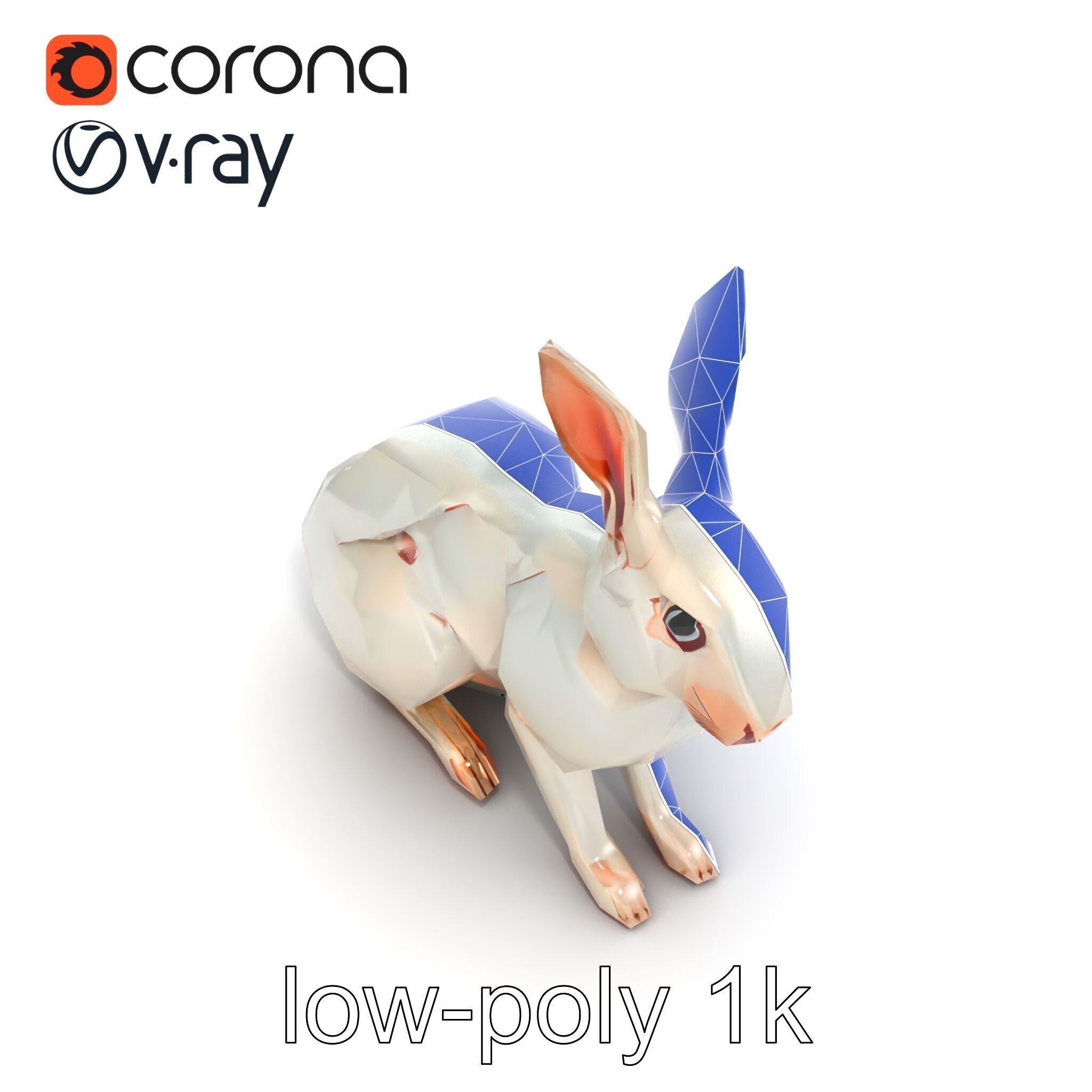 Geometric Polygonal Hare with Metallic Finish model pack Low-poly 3D model_13