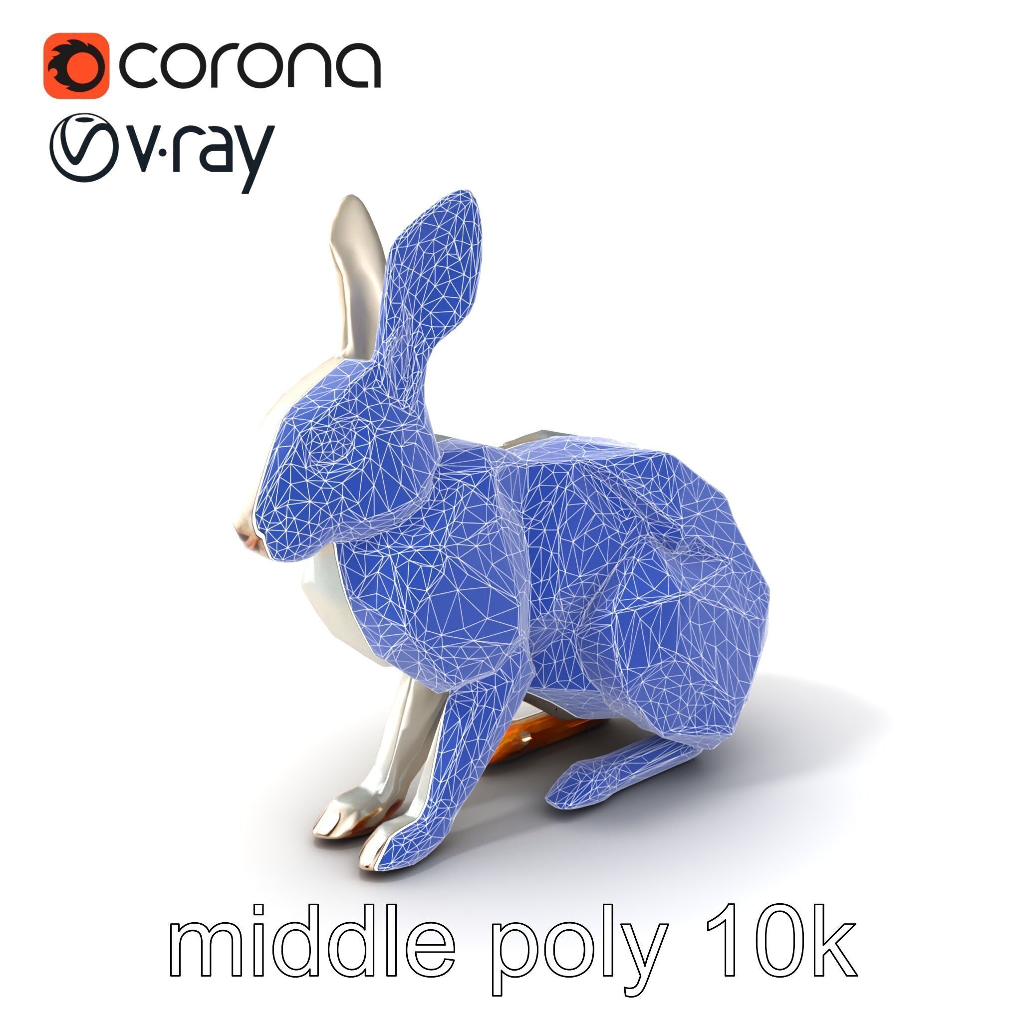 Geometric Polygonal Hare with Metallic Finish model pack Low-poly 3D model_6