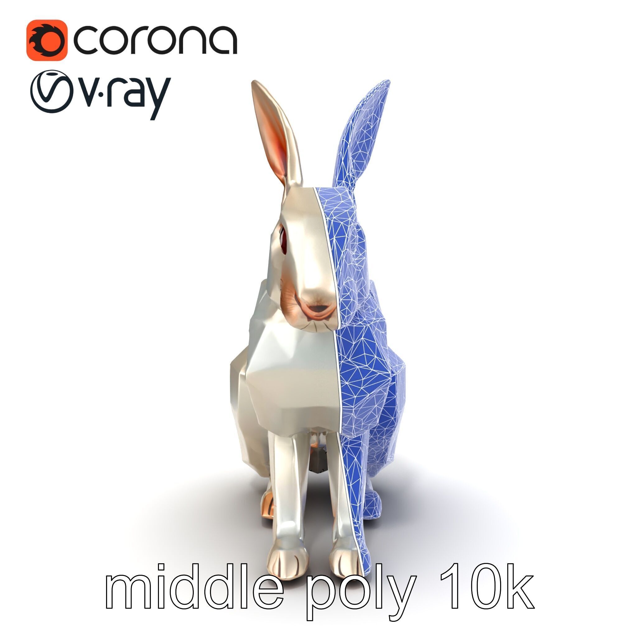 Geometric Polygonal Hare with Metallic Finish model pack Low-poly 3D model_14