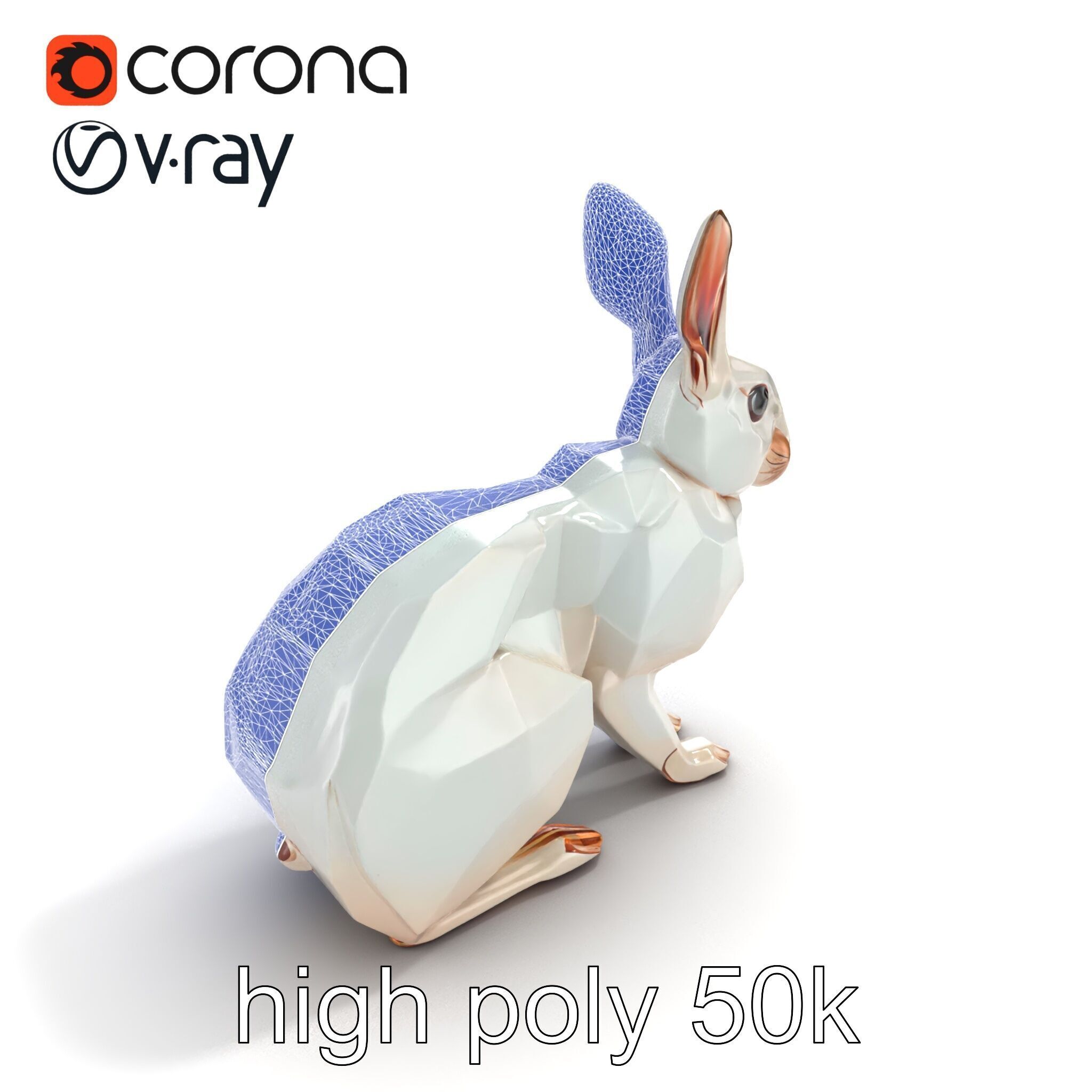 Geometric Polygonal Hare with Metallic Finish model pack Low-poly 3D model_29