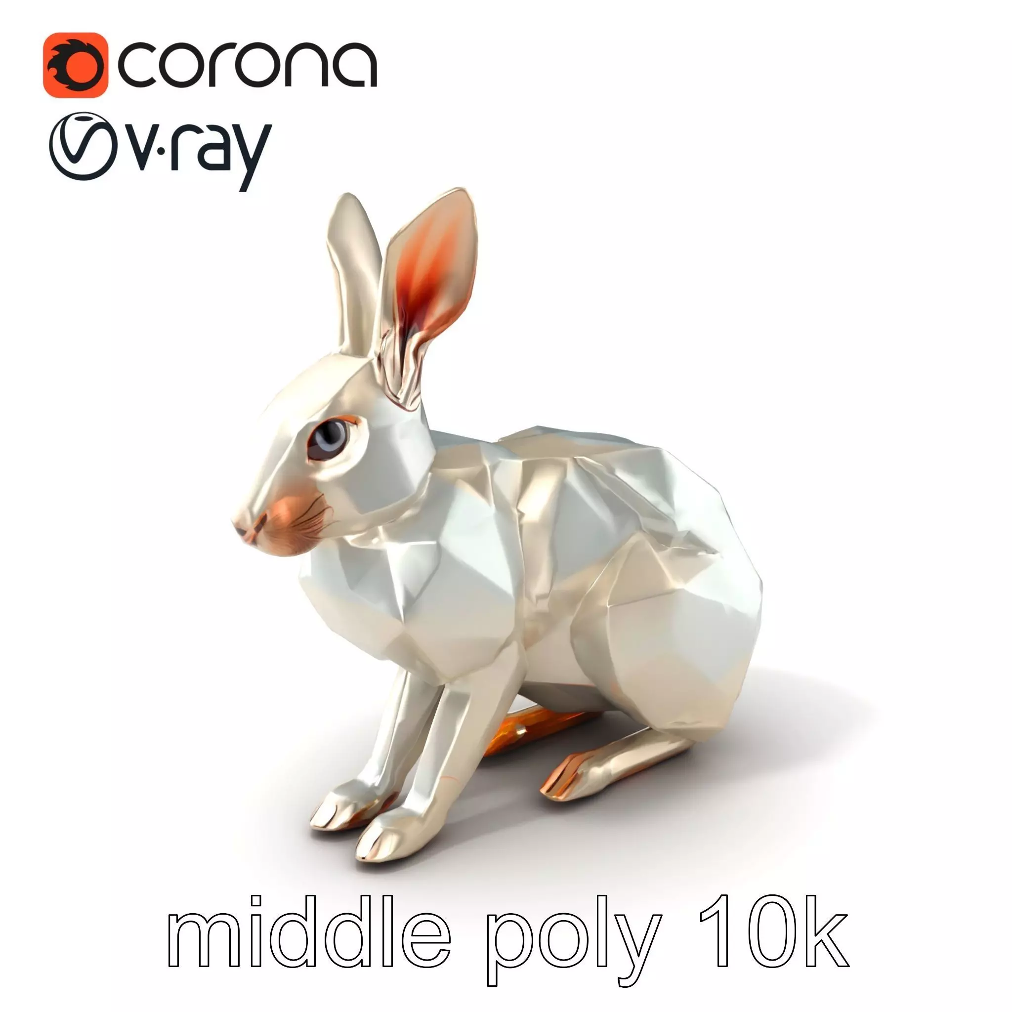 Geometric Polygonal Hare with Metallic Finish model pack Low-poly 3D model_0