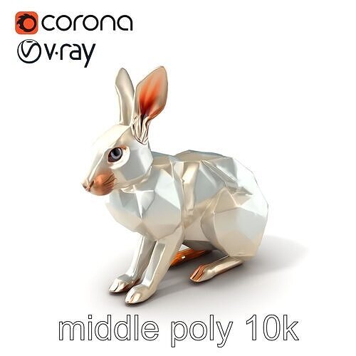 Geometric Polygonal Hare with Metallic Finish model pack Low-poly 3D model