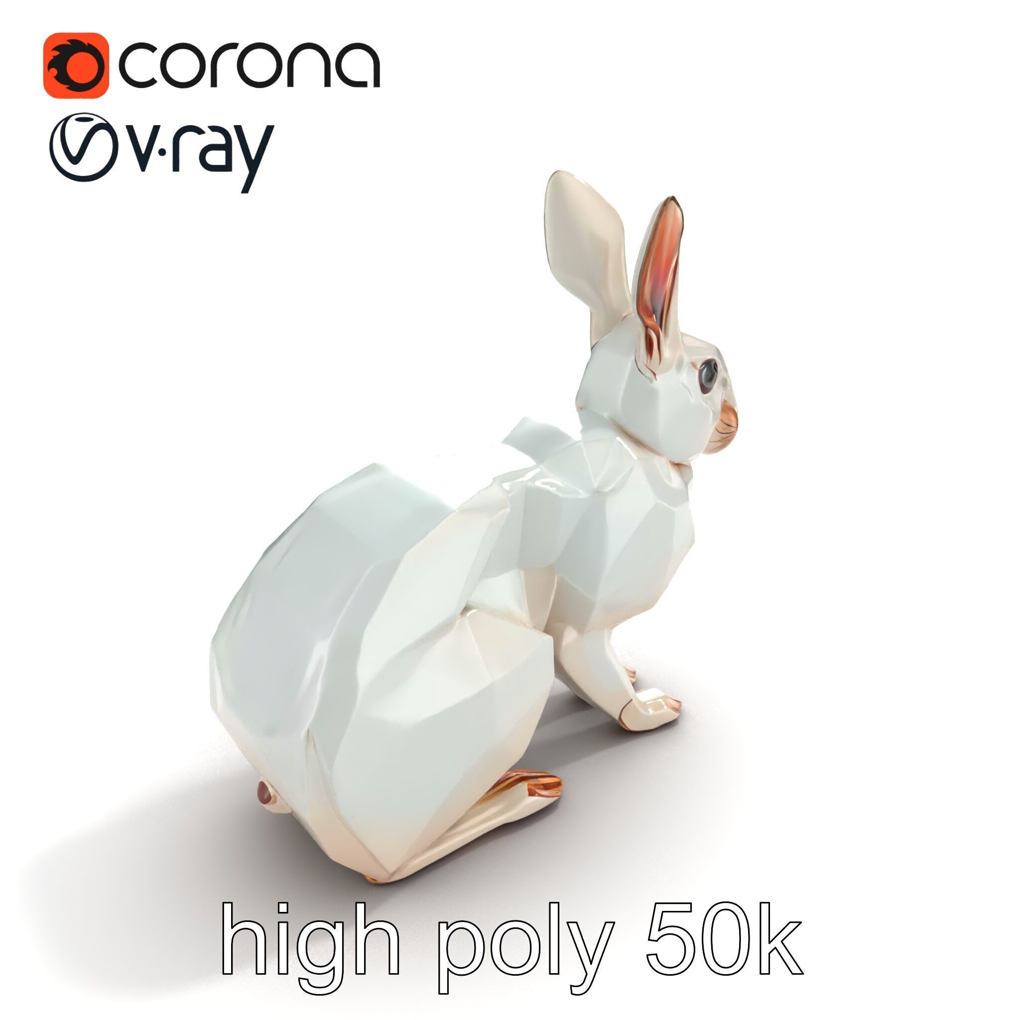 Geometric Polygonal Hare with Metallic Finish model pack Low-poly 3D model_11