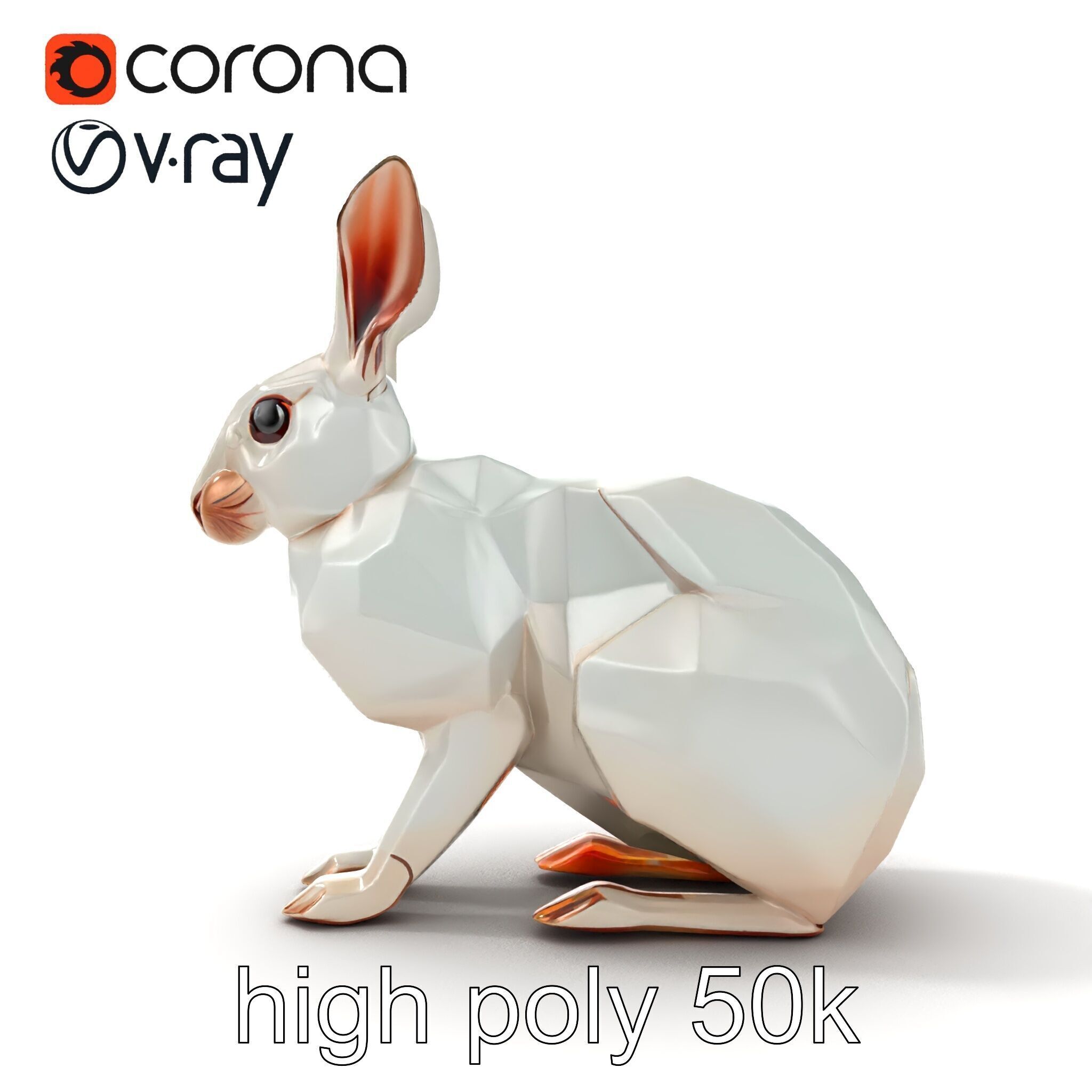 Geometric Polygonal Hare with Metallic Finish model pack Low-poly 3D model_30