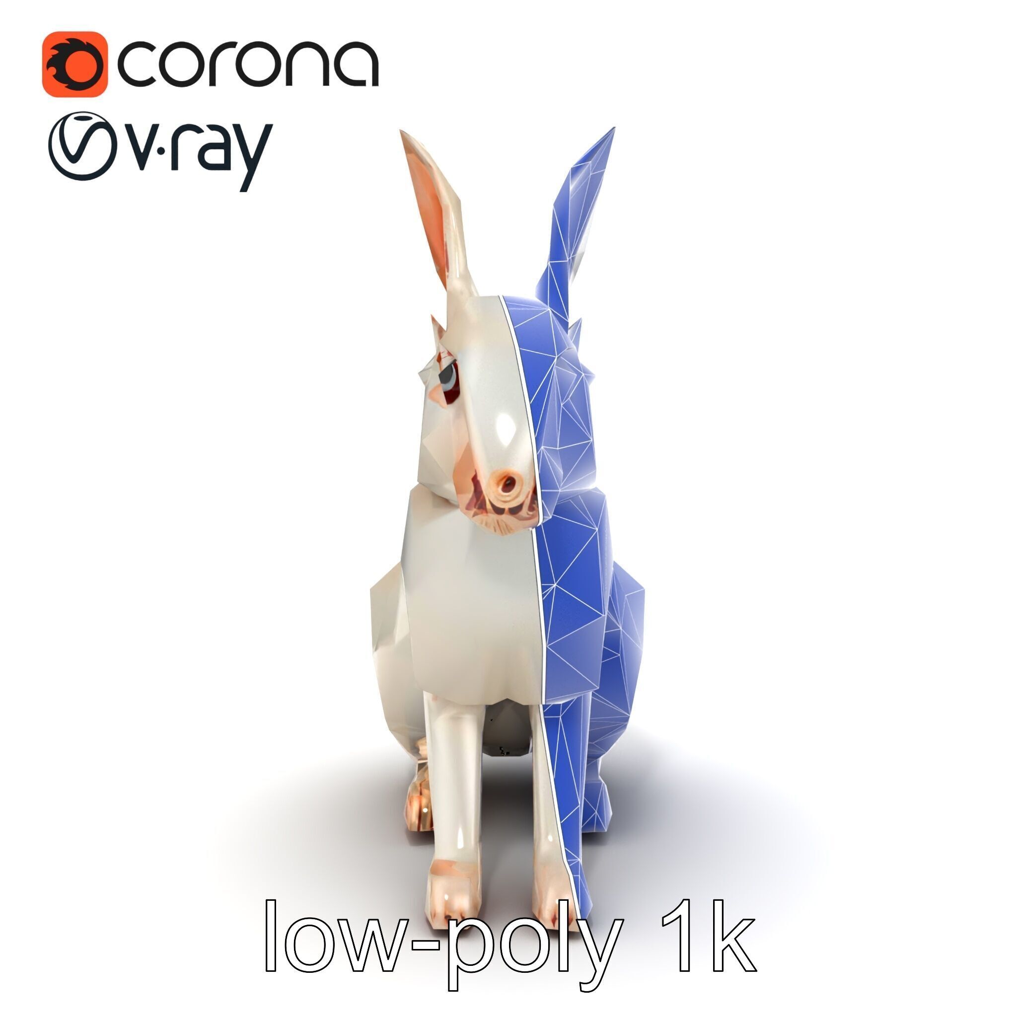 Geometric Polygonal Hare with Metallic Finish model pack Low-poly 3D model_15