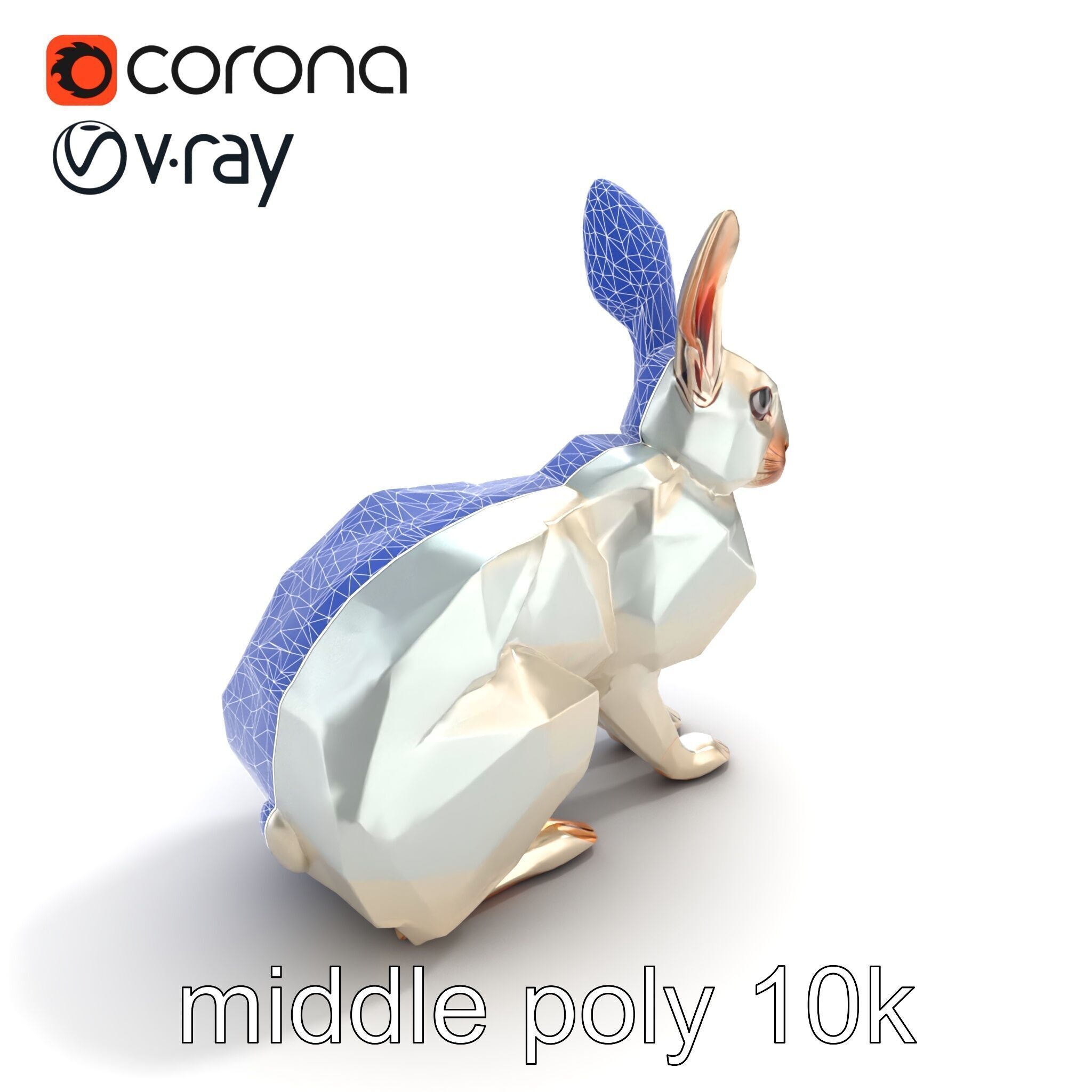 Geometric Polygonal Hare with Metallic Finish model pack Low-poly 3D model_12