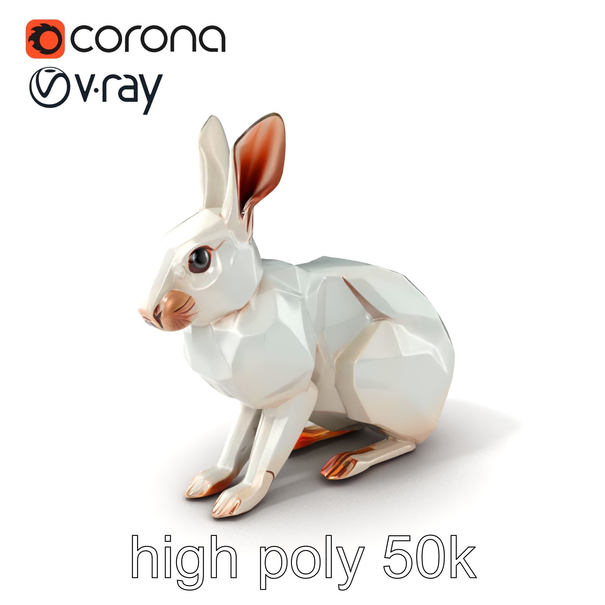 Geometric Polygonal Hare with Metallic Finish model pack Low-poly 3D model_2