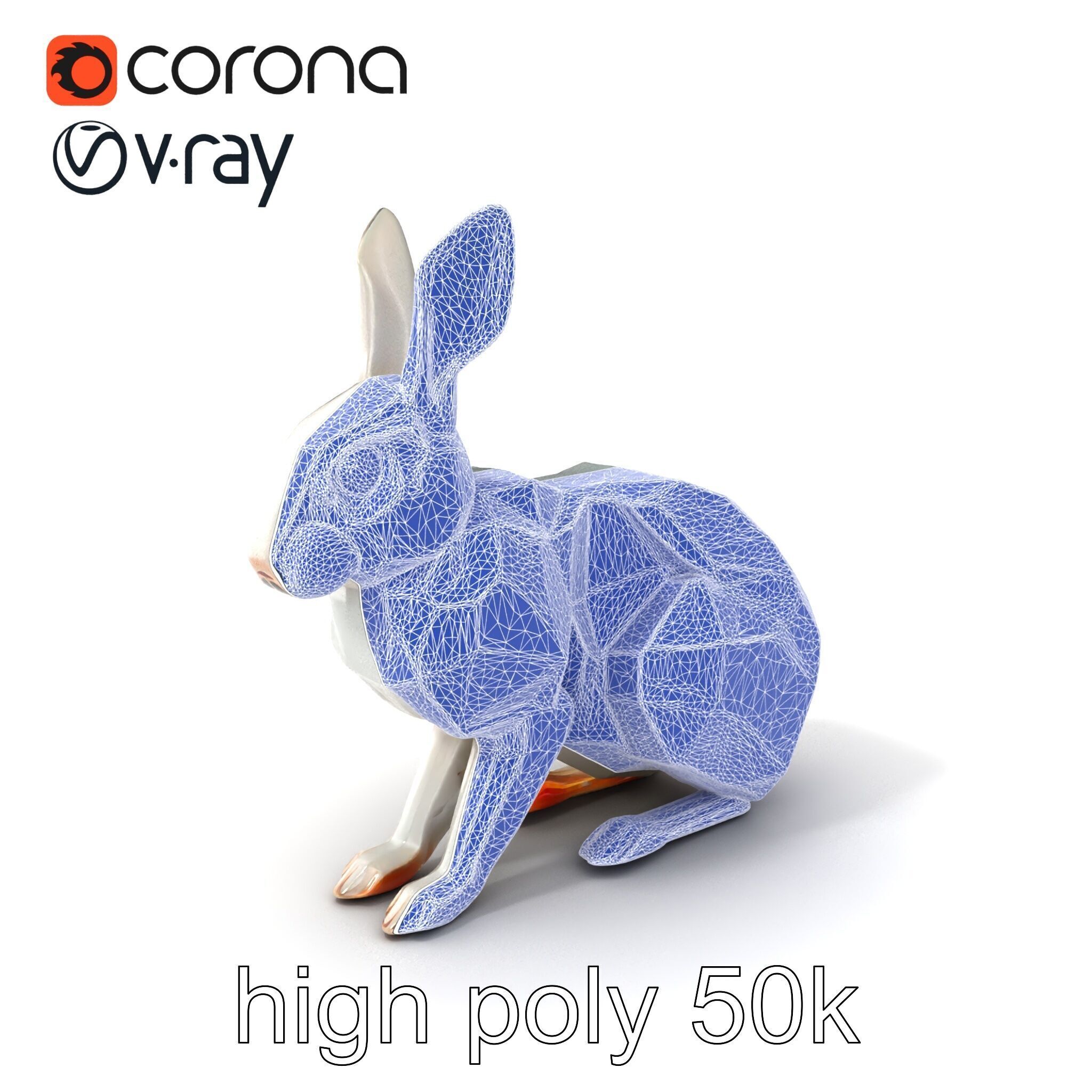 Geometric Polygonal Hare with Metallic Finish model pack Low-poly 3D model_10