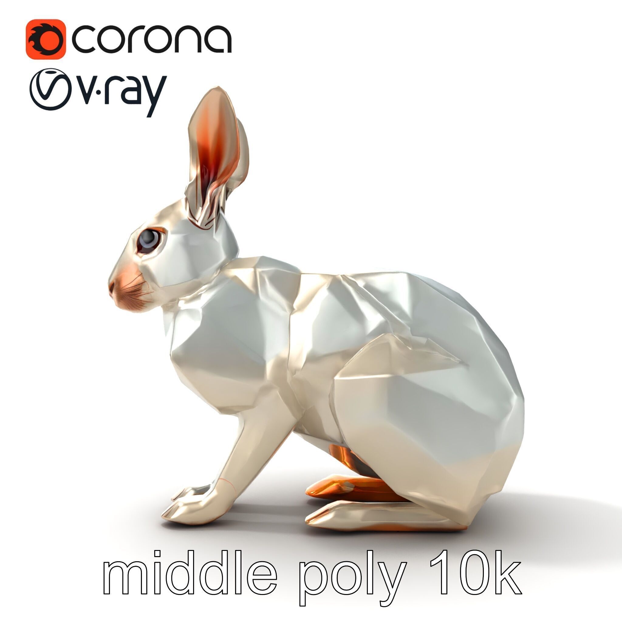 Geometric Polygonal Hare with Metallic Finish model pack Low-poly 3D model_22