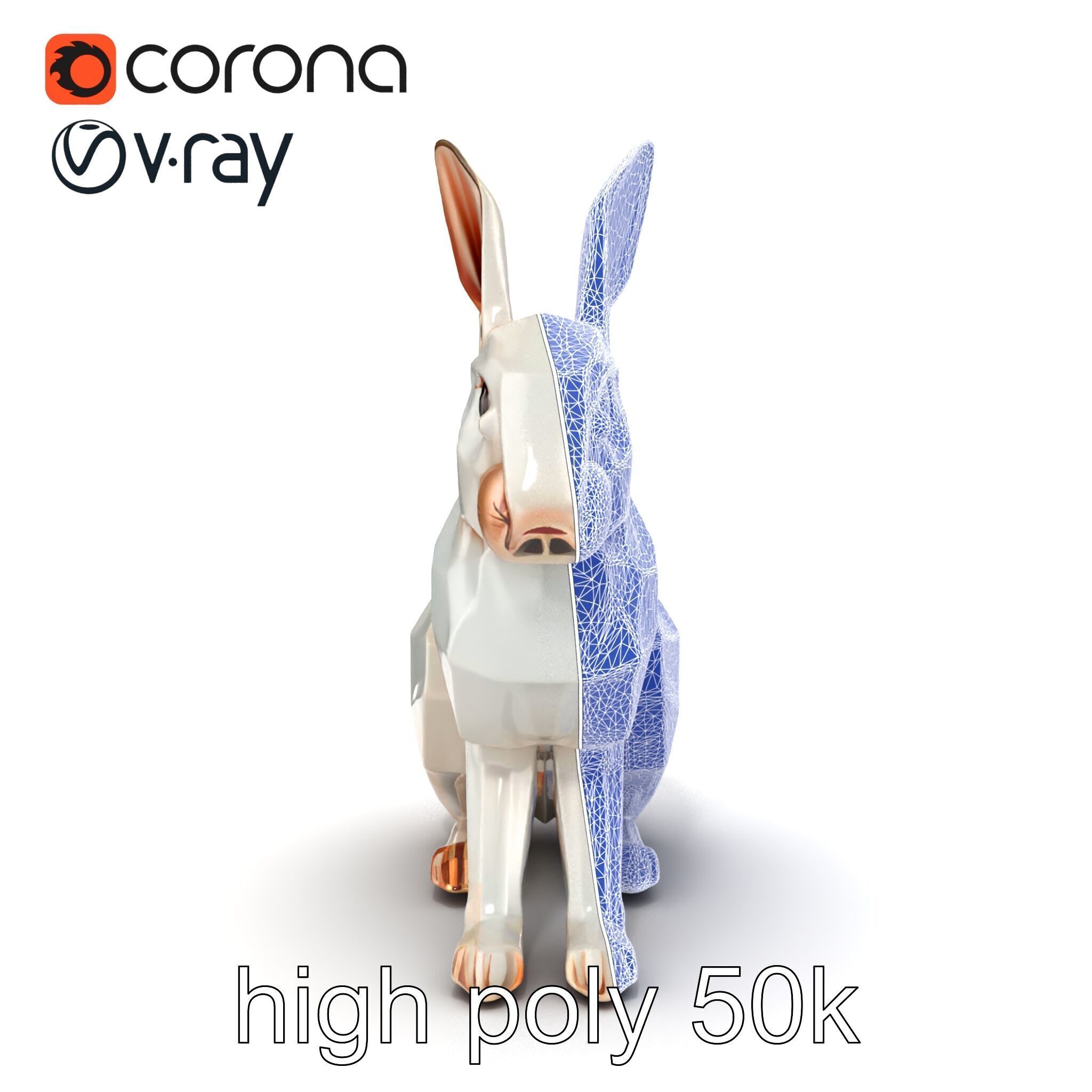 Geometric Polygonal Hare with Metallic Finish model pack Low-poly 3D model_20
