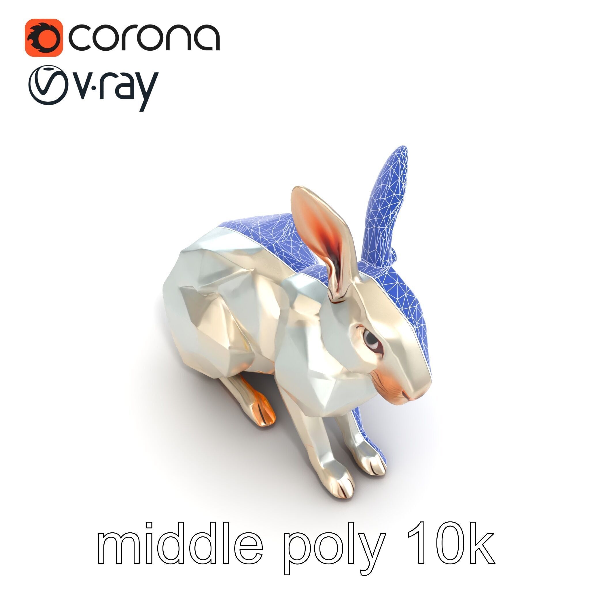 Geometric Polygonal Hare with Metallic Finish model pack Low-poly 3D model_24