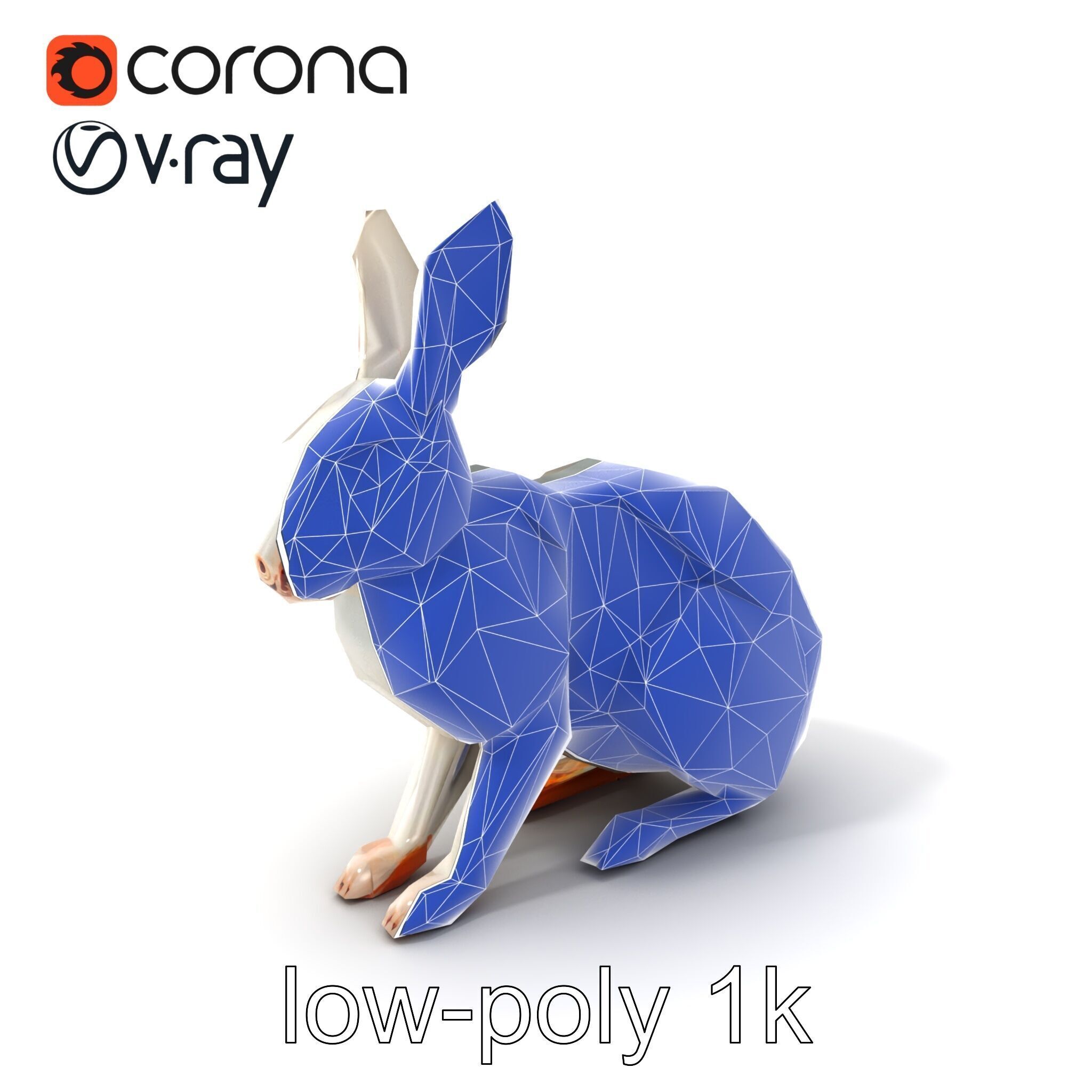 Geometric Polygonal Hare with Metallic Finish model pack Low-poly 3D model_7